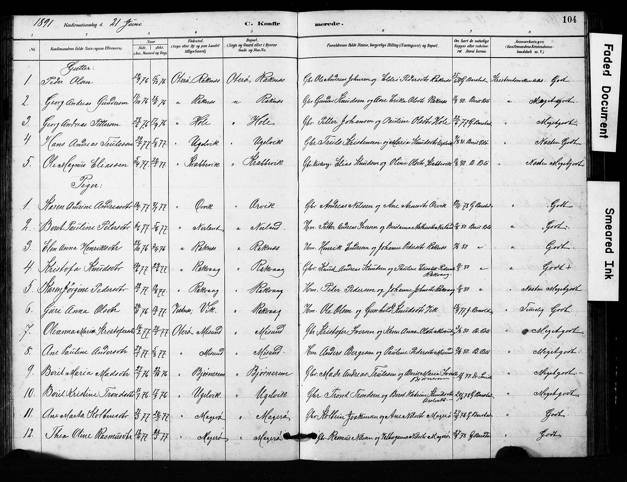 Ministerialprotokoller, klokkerbøker og fødselsregistre - Møre og Romsdal, SAT/A-1454/563/L0737: Parish register (copy) no. 563C01, 1878-1916, p. 104