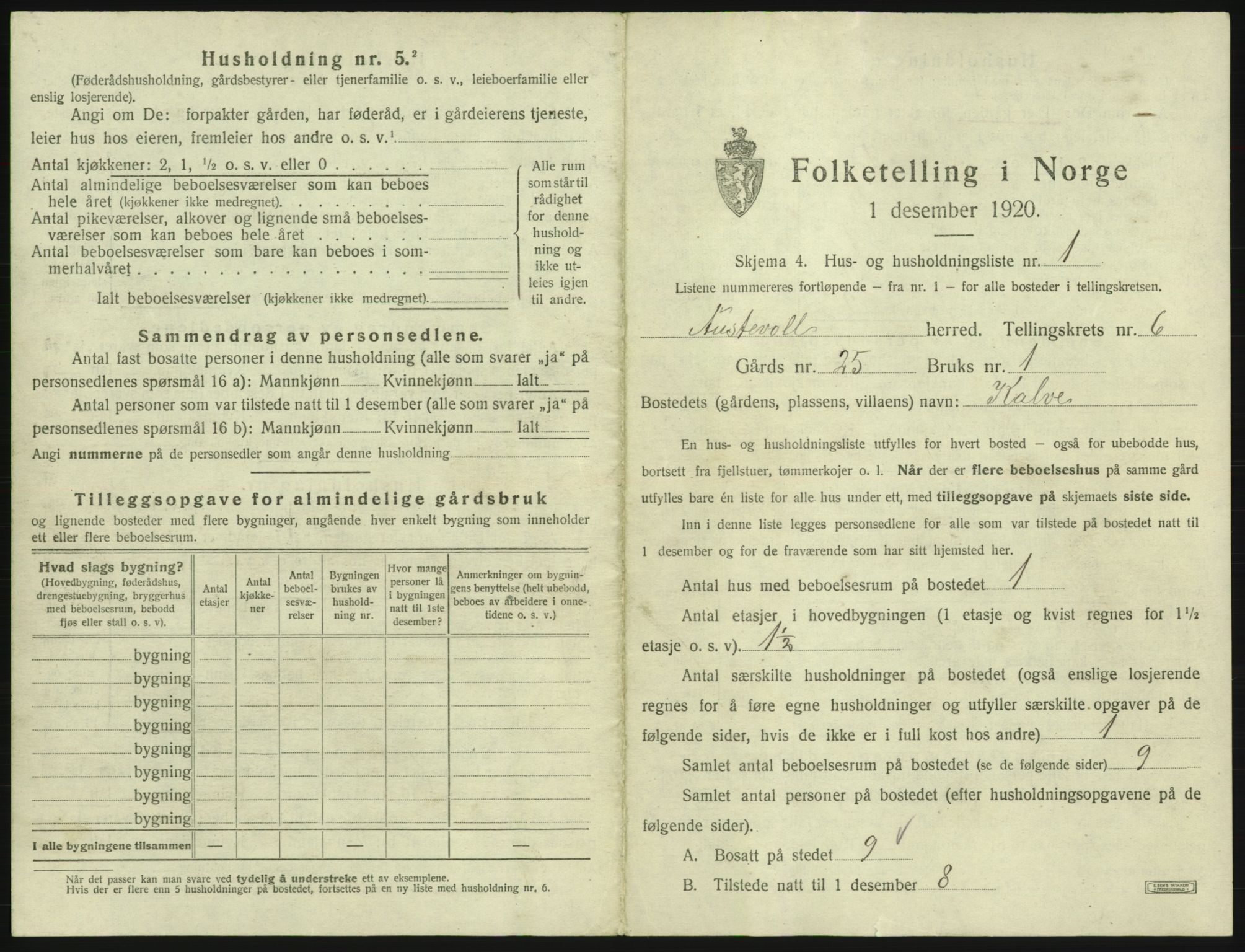 SAB, 1920 census for Austevoll, 1920, p. 372