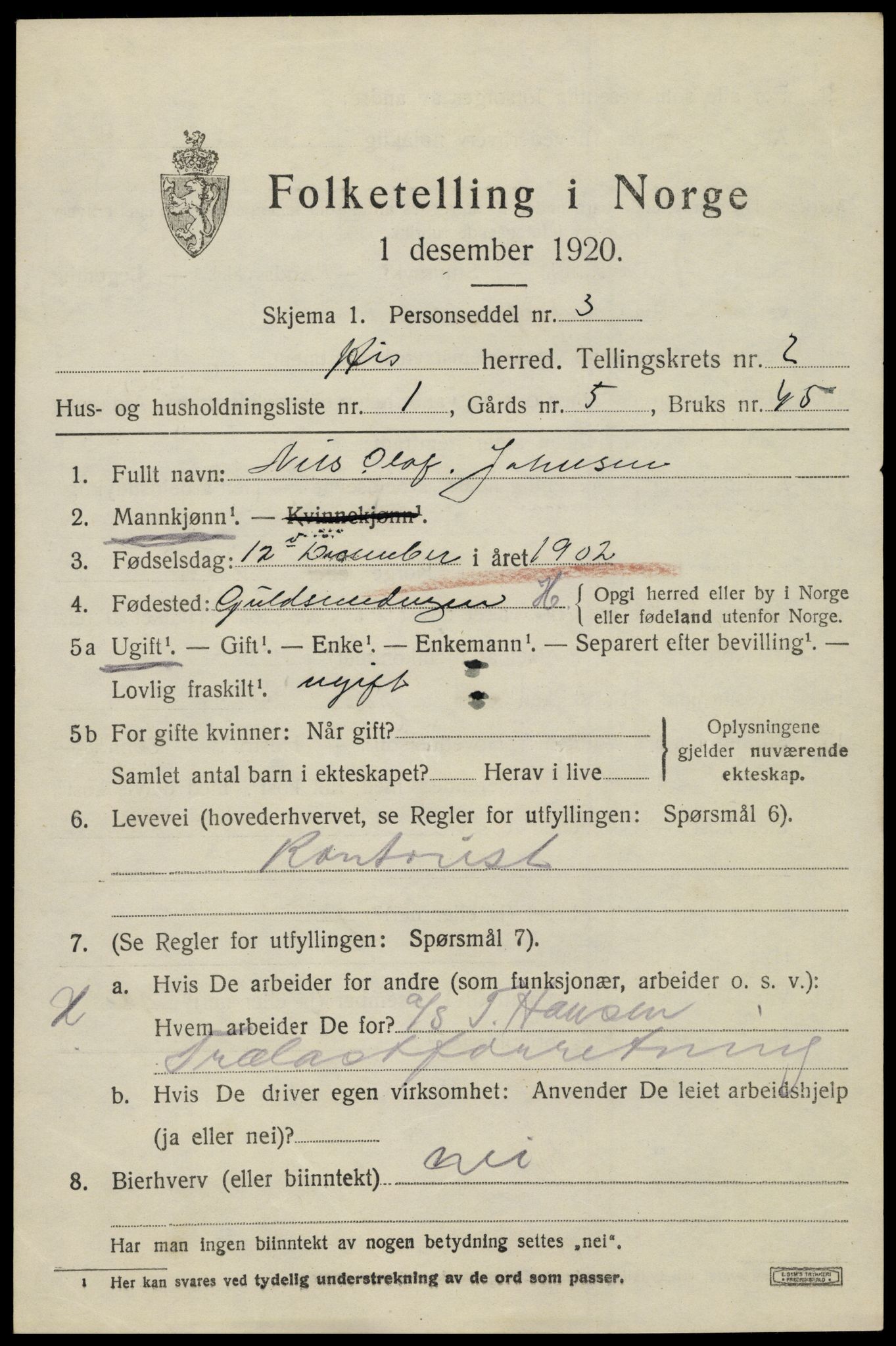 SAK, 1920 census for Hisøy, 1920, p. 2400