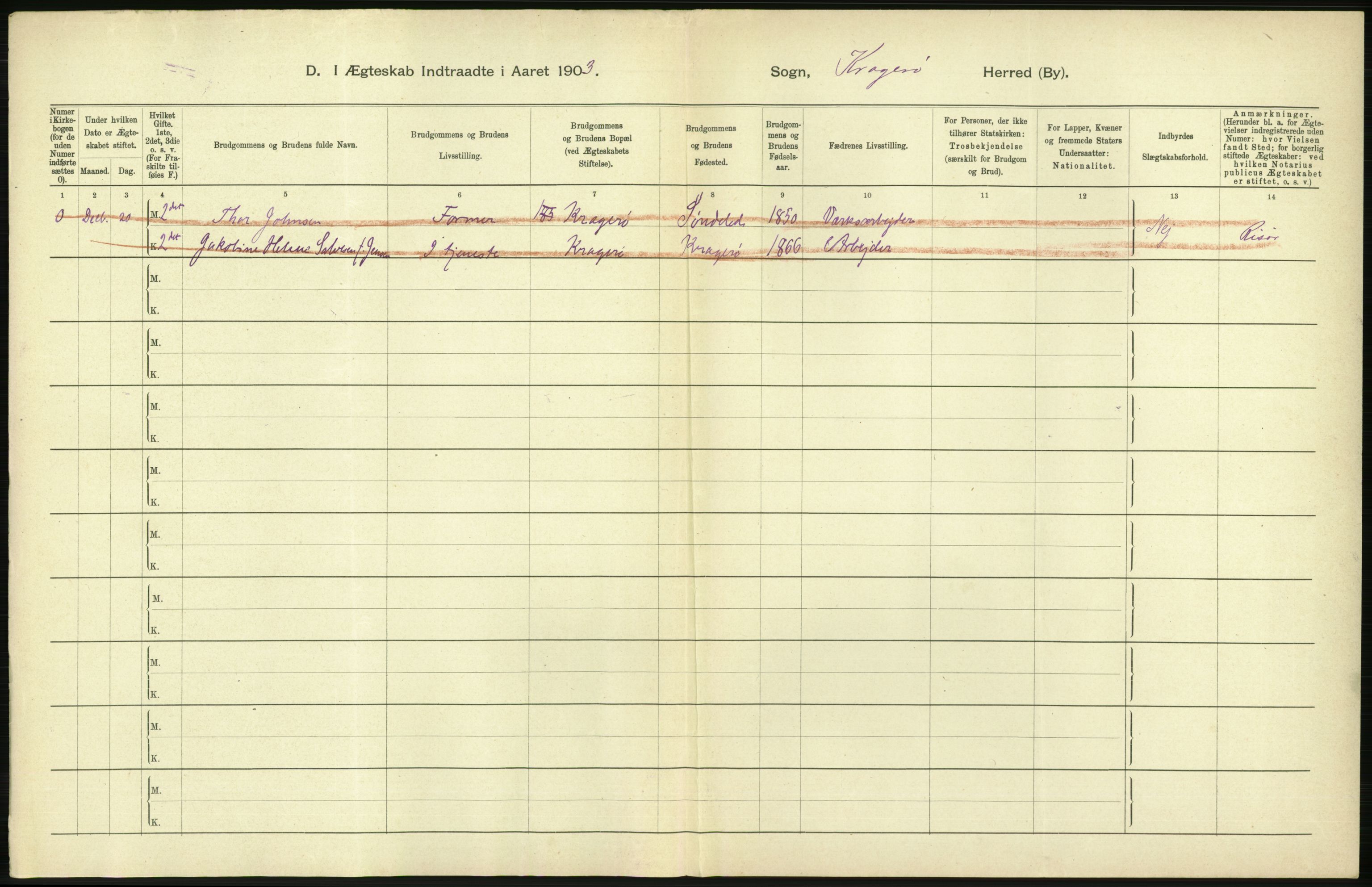 Statistisk sentralbyrå, Sosiodemografiske emner, Befolkning, RA/S-2228/D/Df/Dfa/Dfaa/L0009: Bratsberg amt: Fødte, gifte, døde, 1903, p. 488