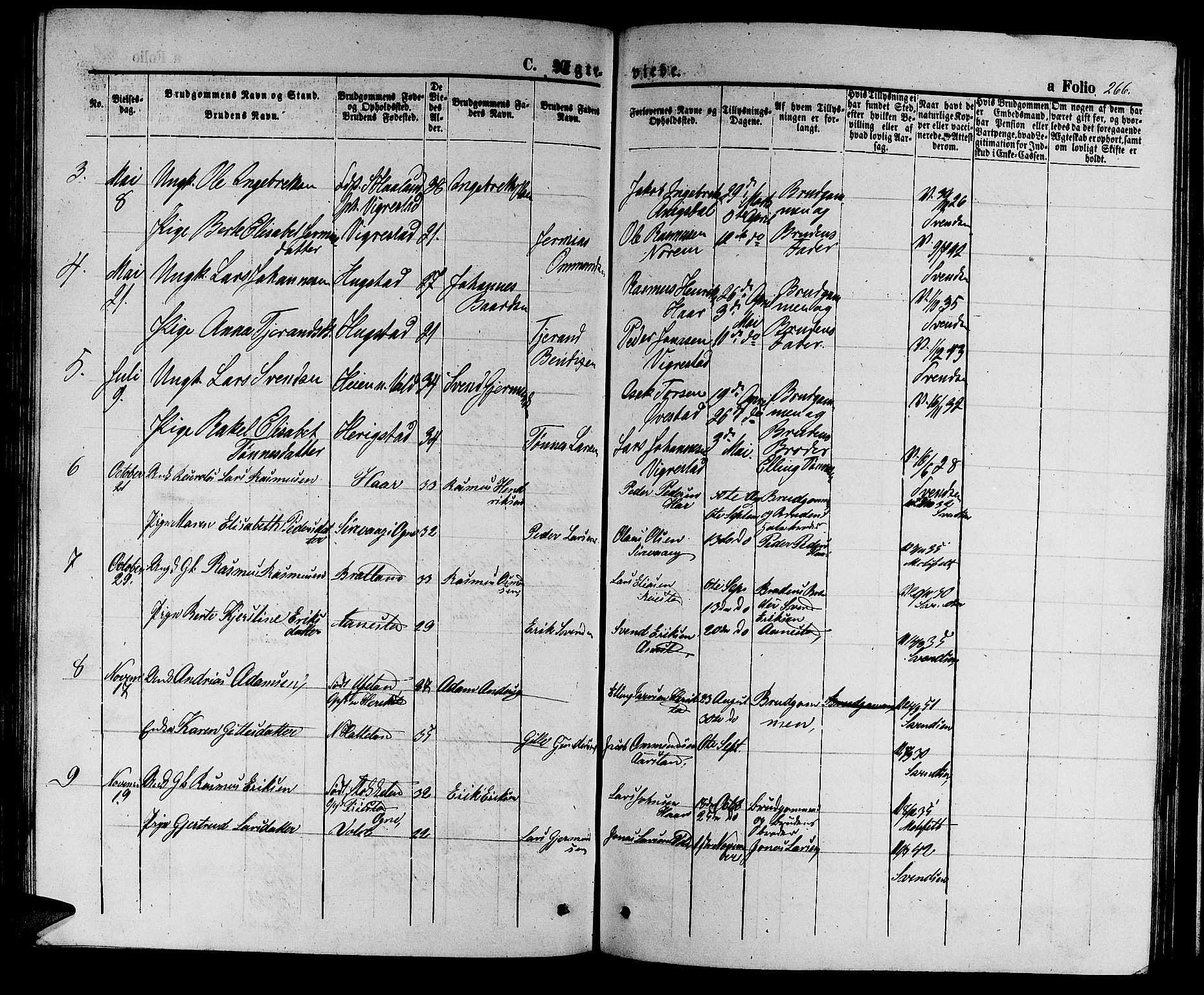 Hå sokneprestkontor, AV/SAST-A-101801/001/30BB/L0002: Parish register (copy) no. B 2, 1854-1883, p. 266