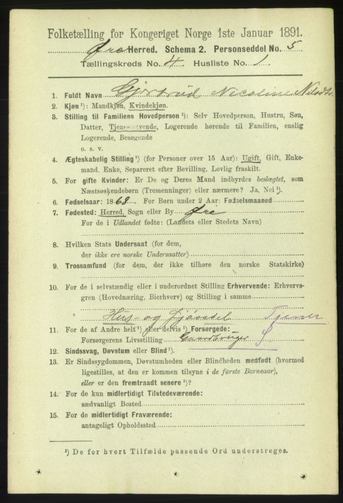 RA, 1891 census for 1558 Øre, 1891, p. 1590