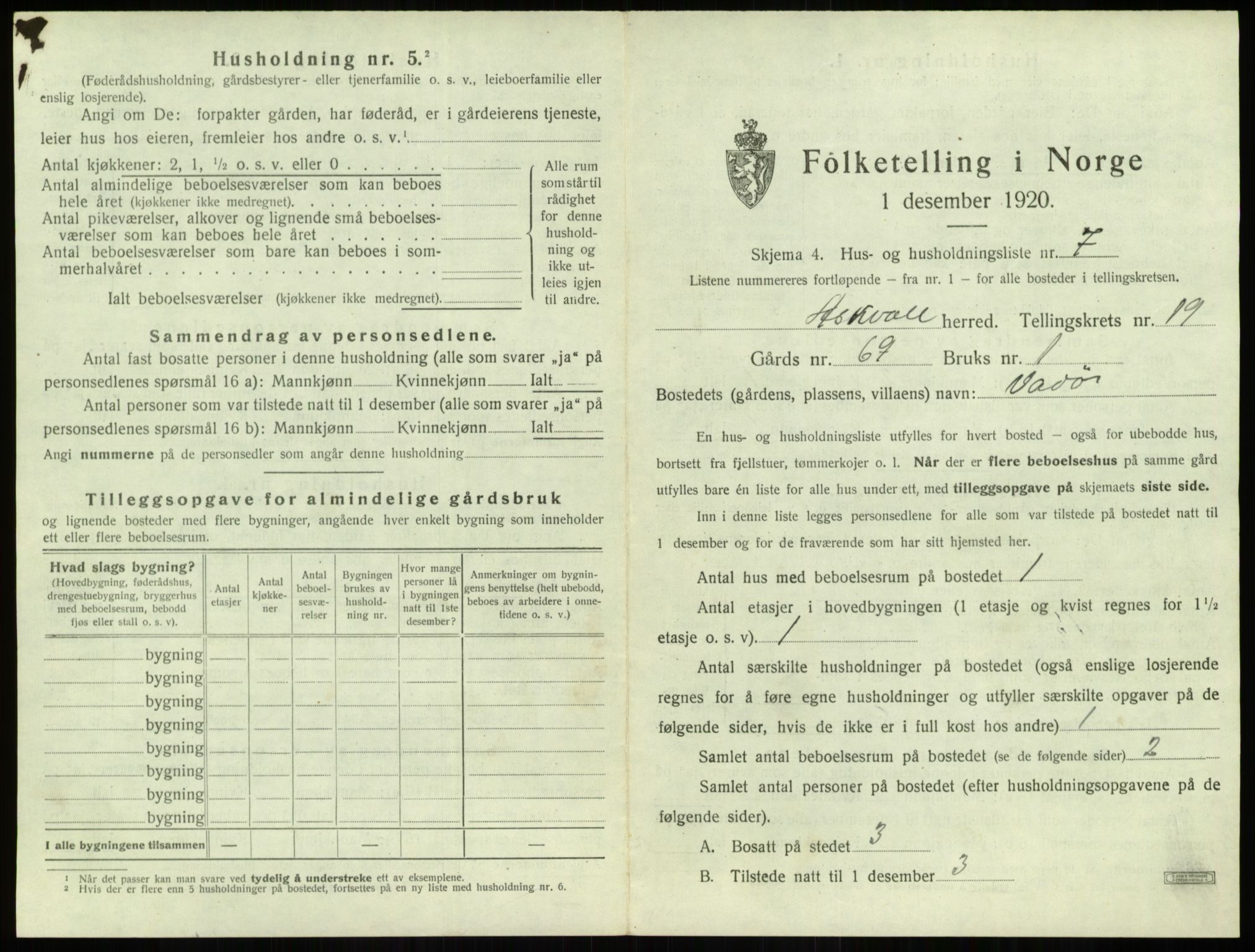 SAB, 1920 census for Askvoll, 1920, p. 1040