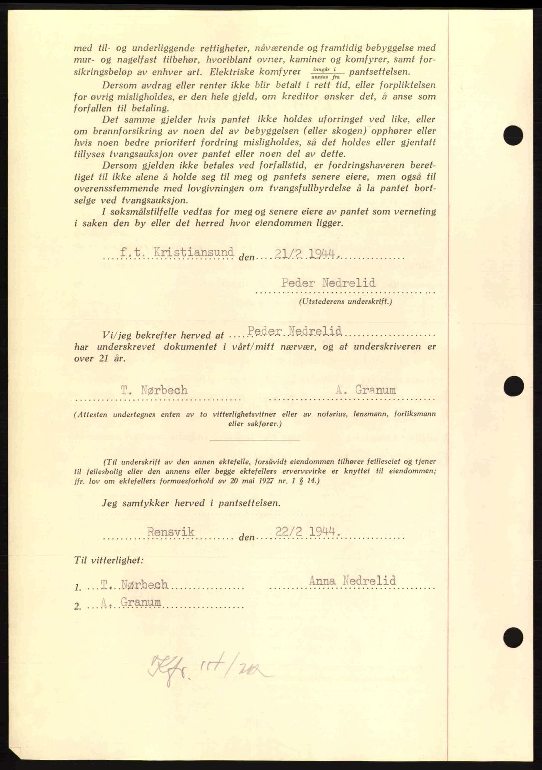 Nordmøre sorenskriveri, AV/SAT-A-4132/1/2/2Ca: Mortgage book no. B91, 1943-1944, Diary no: : 423/1944