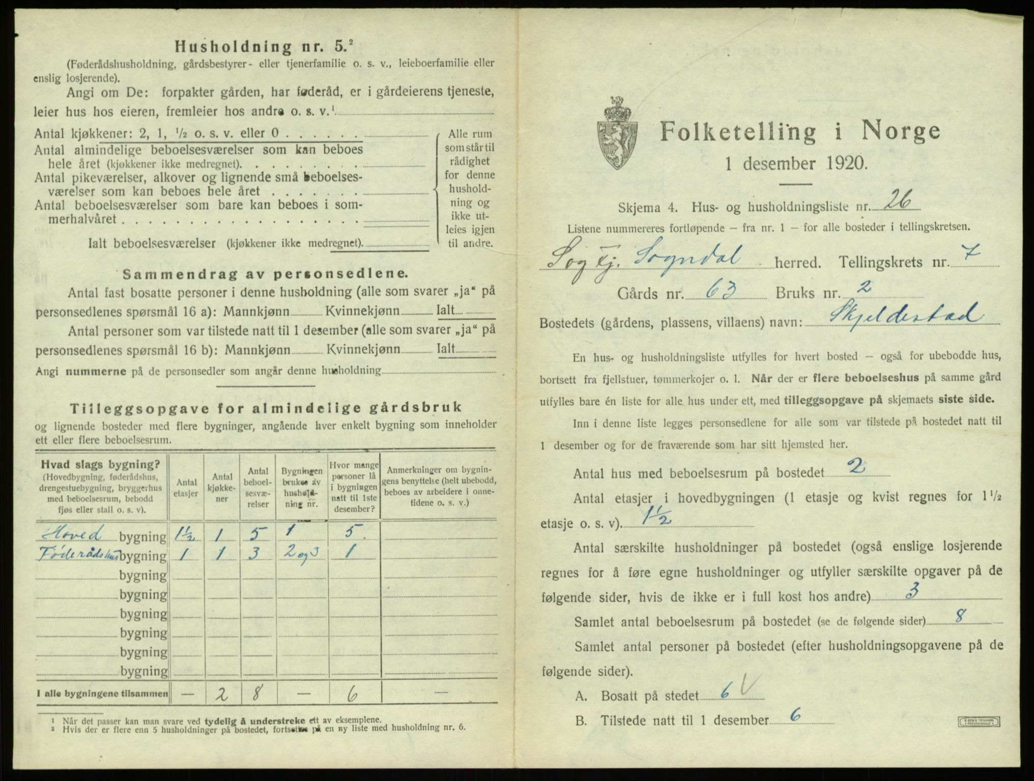 SAB, 1920 census for Sogndal, 1920, p. 443