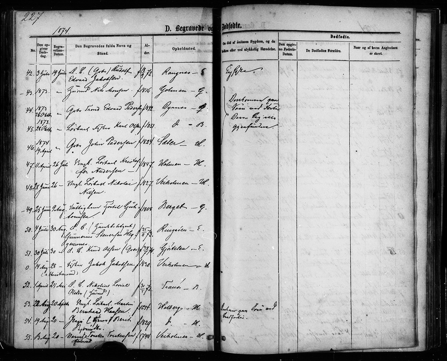 Ministerialprotokoller, klokkerbøker og fødselsregistre - Møre og Romsdal, AV/SAT-A-1454/581/L0938: Parish register (official) no. 581A06, 1873-1879, p. 227