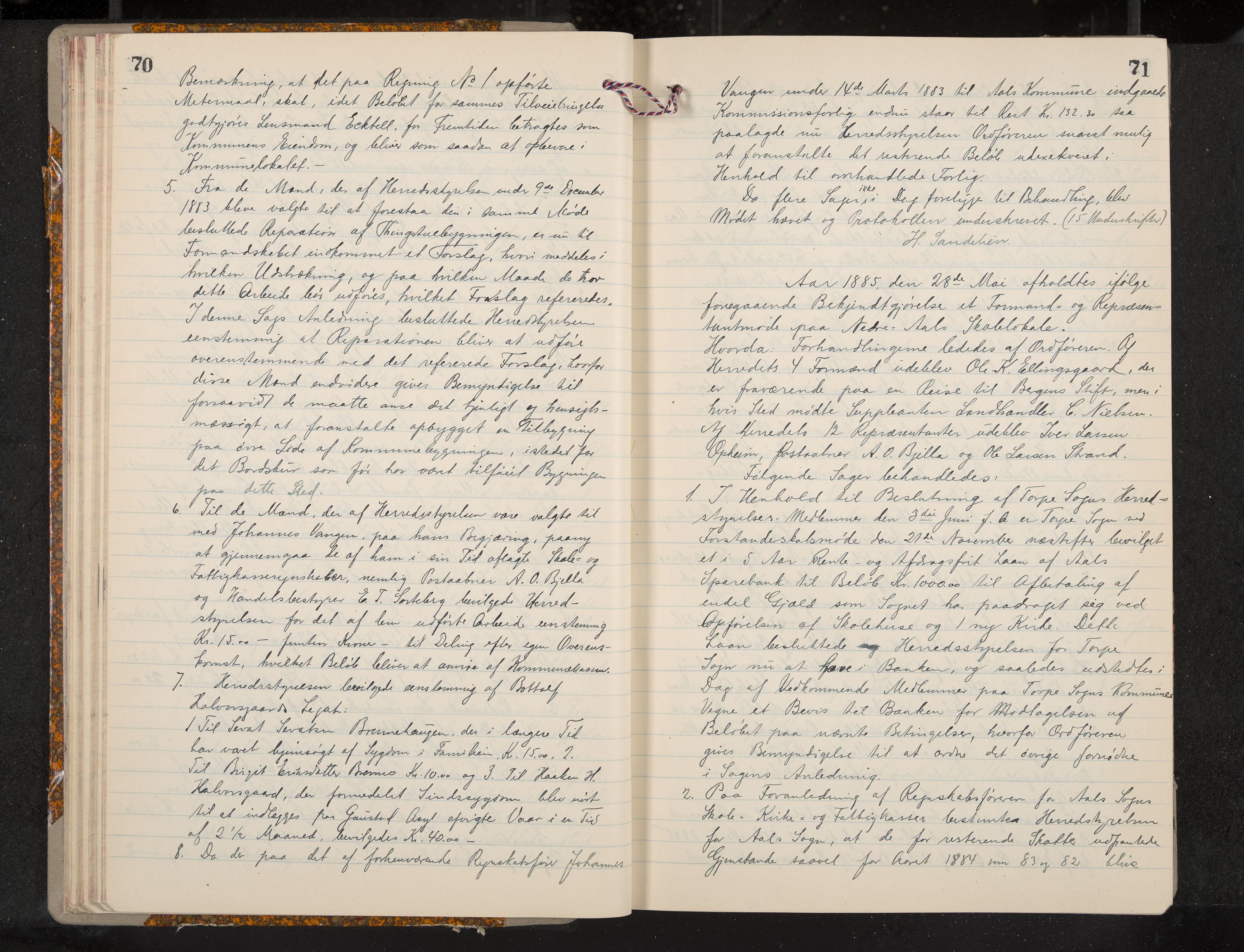 Ål formannskap og sentraladministrasjon, IKAK/0619021/A/Aa/L0004: Utskrift av møtebok, 1881-1901, p. 70-71