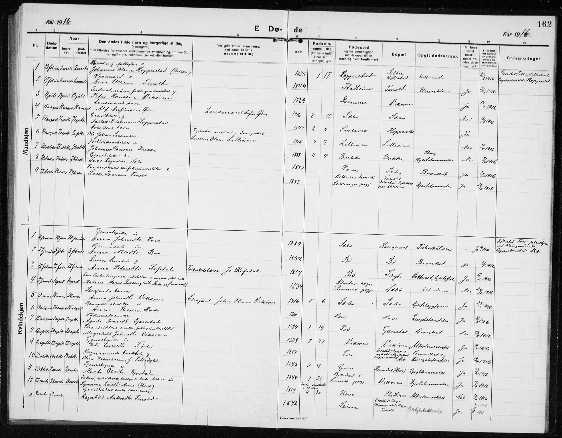 Vik sokneprestembete, SAB/A-81501: Parish register (copy) no. A 5, 1915-1935, p. 162