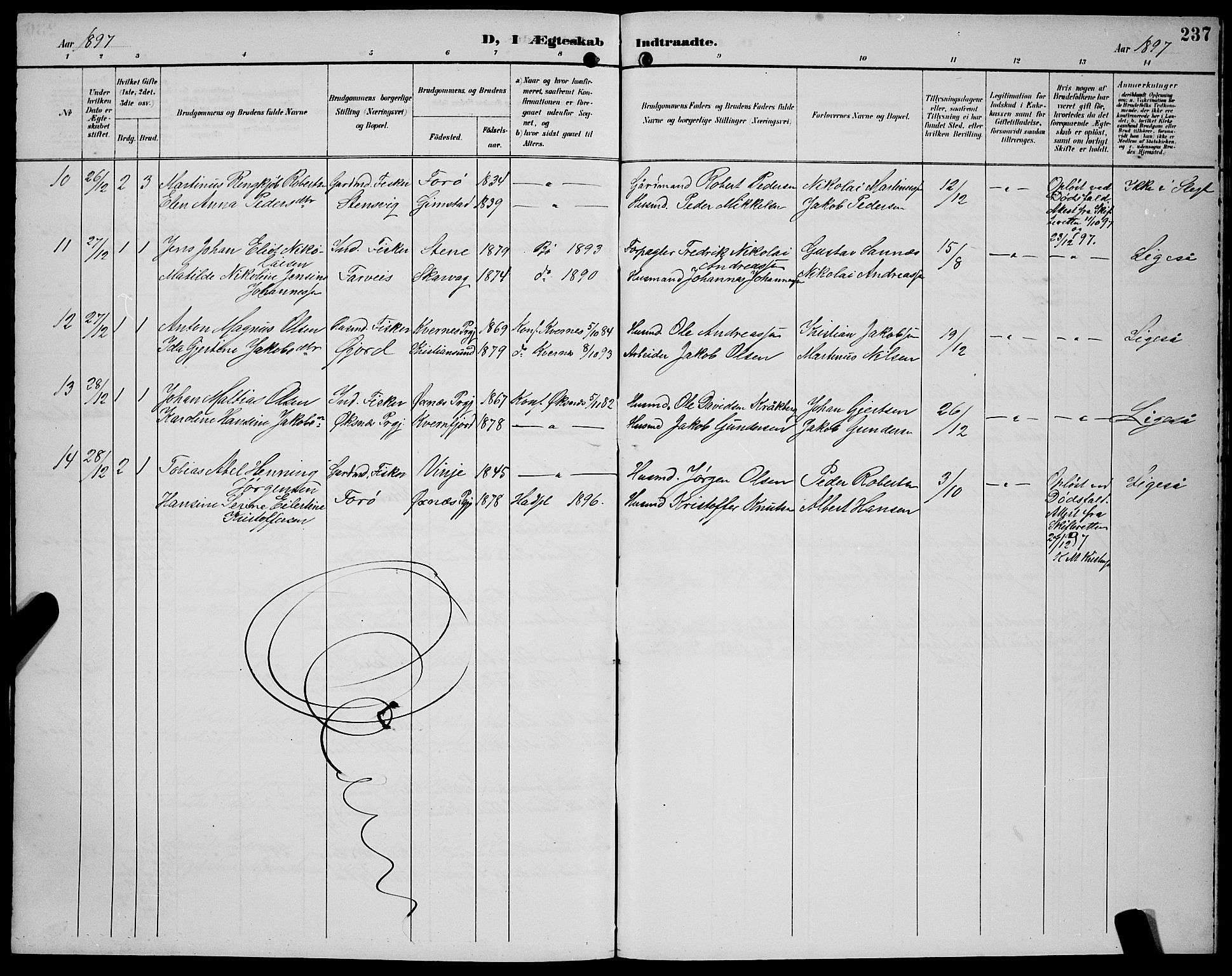 Ministerialprotokoller, klokkerbøker og fødselsregistre - Nordland, SAT/A-1459/891/L1316: Parish register (copy) no. 891C05, 1894-1898, p. 237