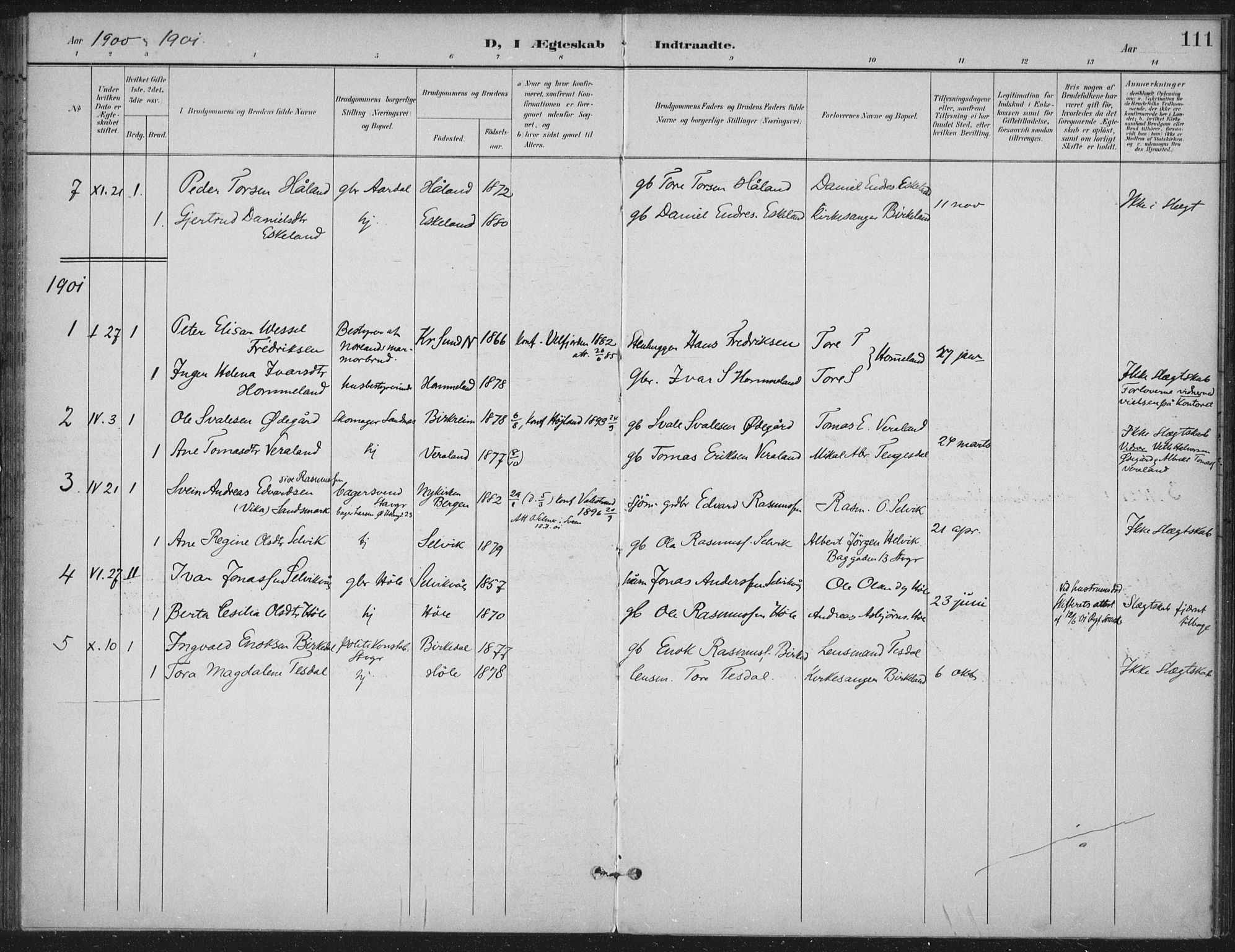 Høgsfjord sokneprestkontor, AV/SAST-A-101624/H/Ha/Haa/L0008: Parish register (official) no. A 8, 1898-1920, p. 111