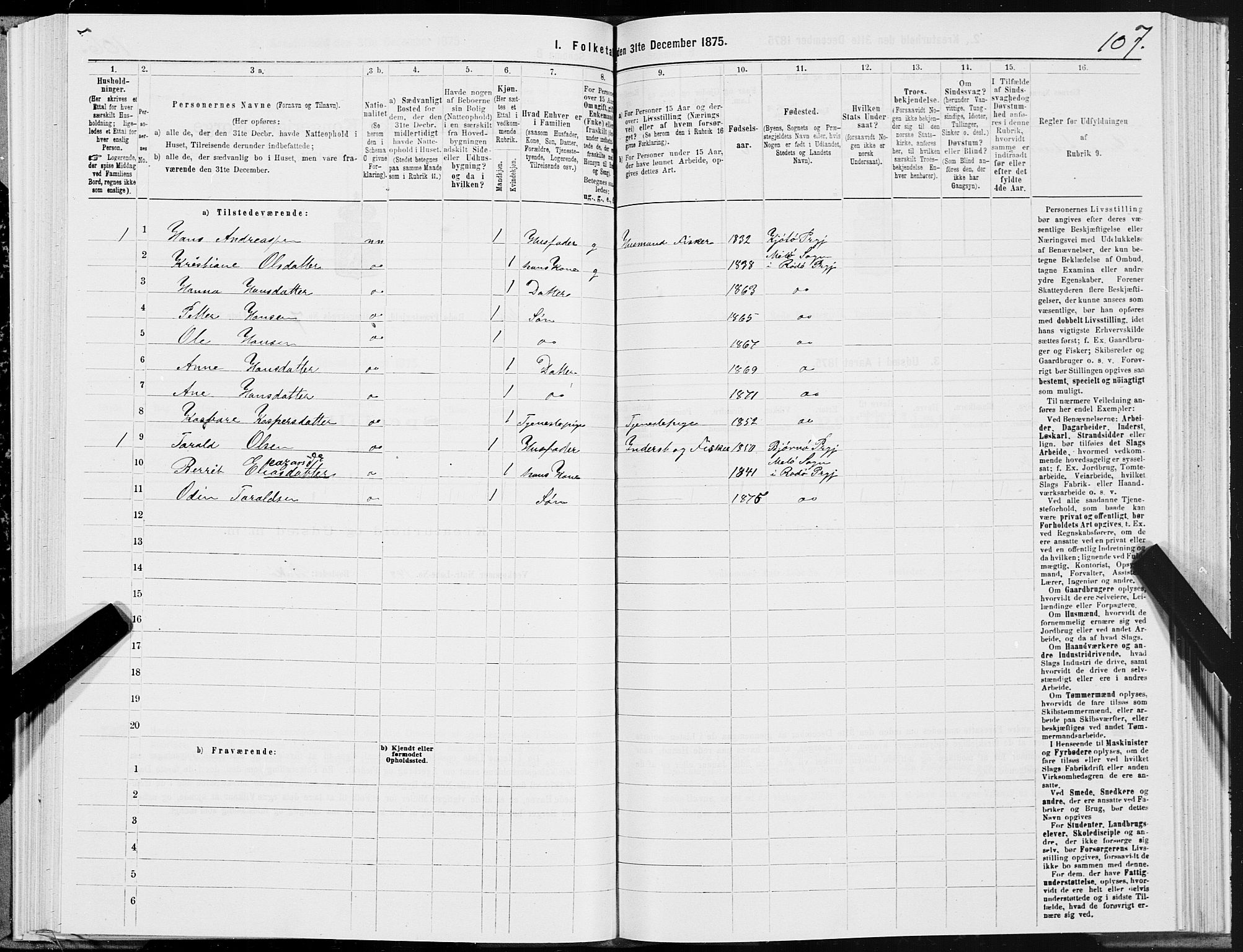 SAT, 1875 census for 1836P Rødøy, 1875, p. 3107