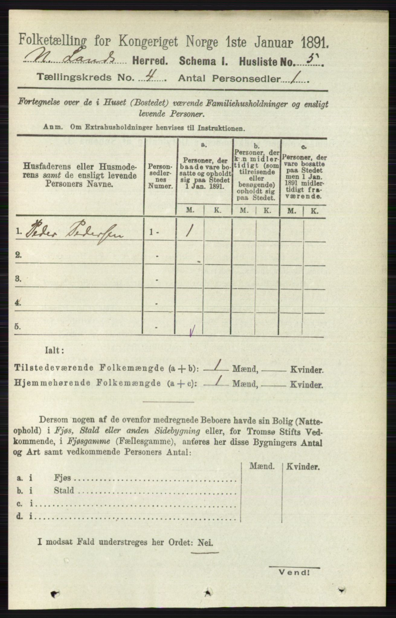 RA, 1891 census for 0538 Nordre Land, 1891, p. 1310