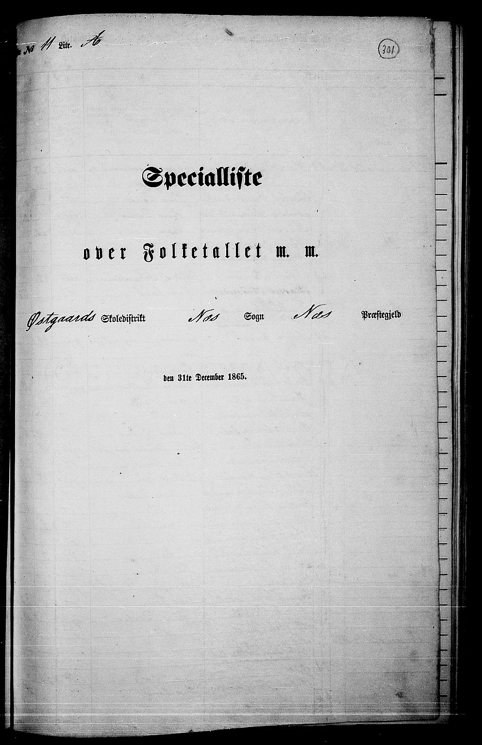 RA, 1865 census for Nes, 1865, p. 276