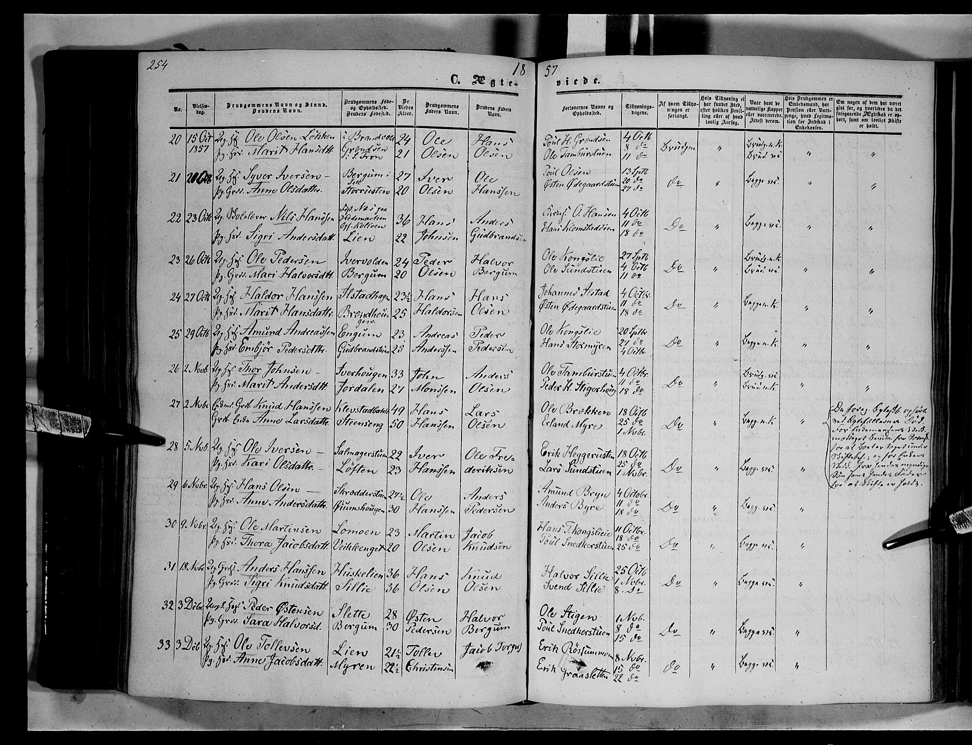 Nord-Fron prestekontor, SAH/PREST-080/H/Ha/Haa/L0001: Parish register (official) no. 1, 1851-1864, p. 254
