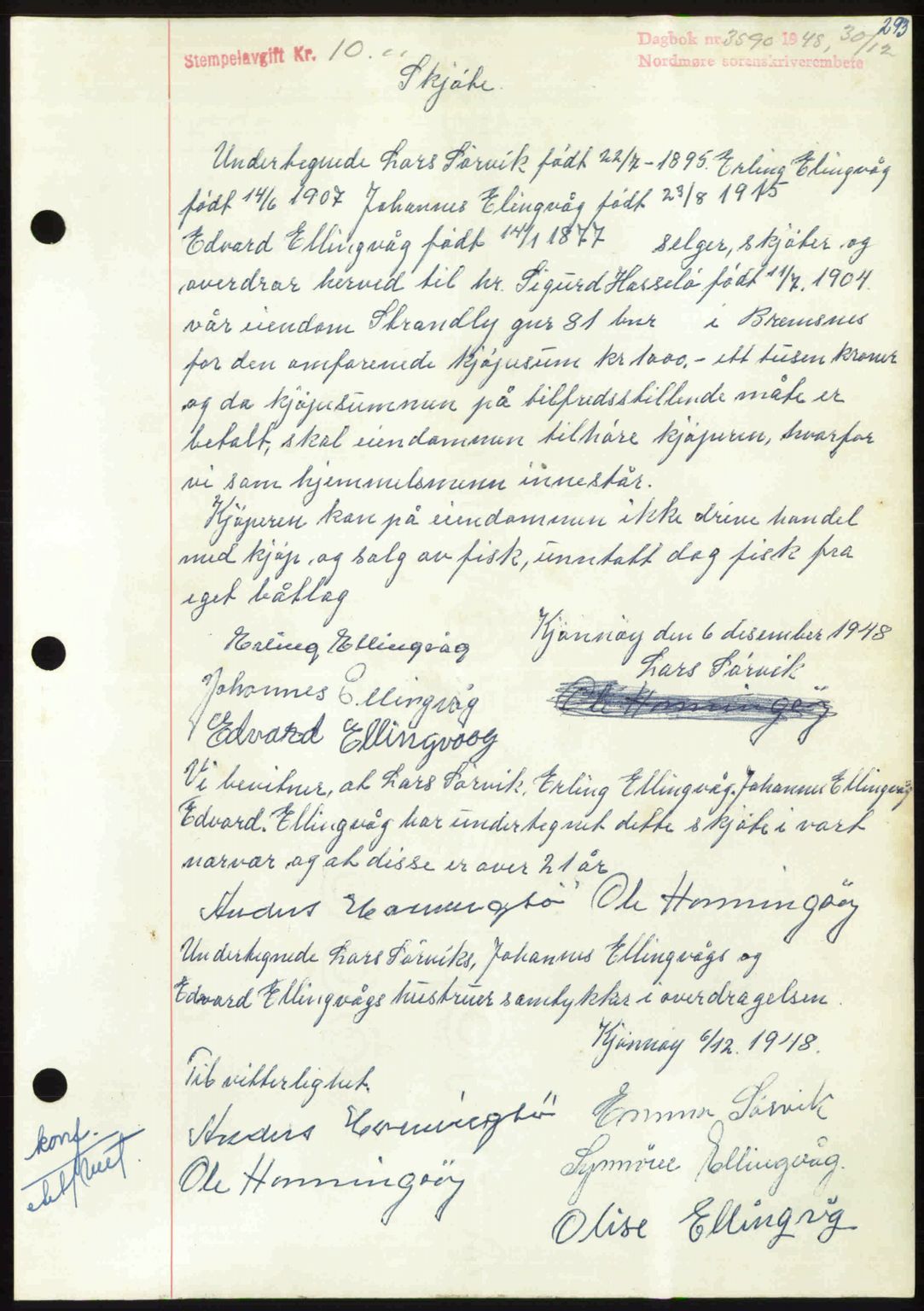 Nordmøre sorenskriveri, AV/SAT-A-4132/1/2/2Ca: Mortgage book no. A110, 1948-1949, Diary no: : 3590/1948