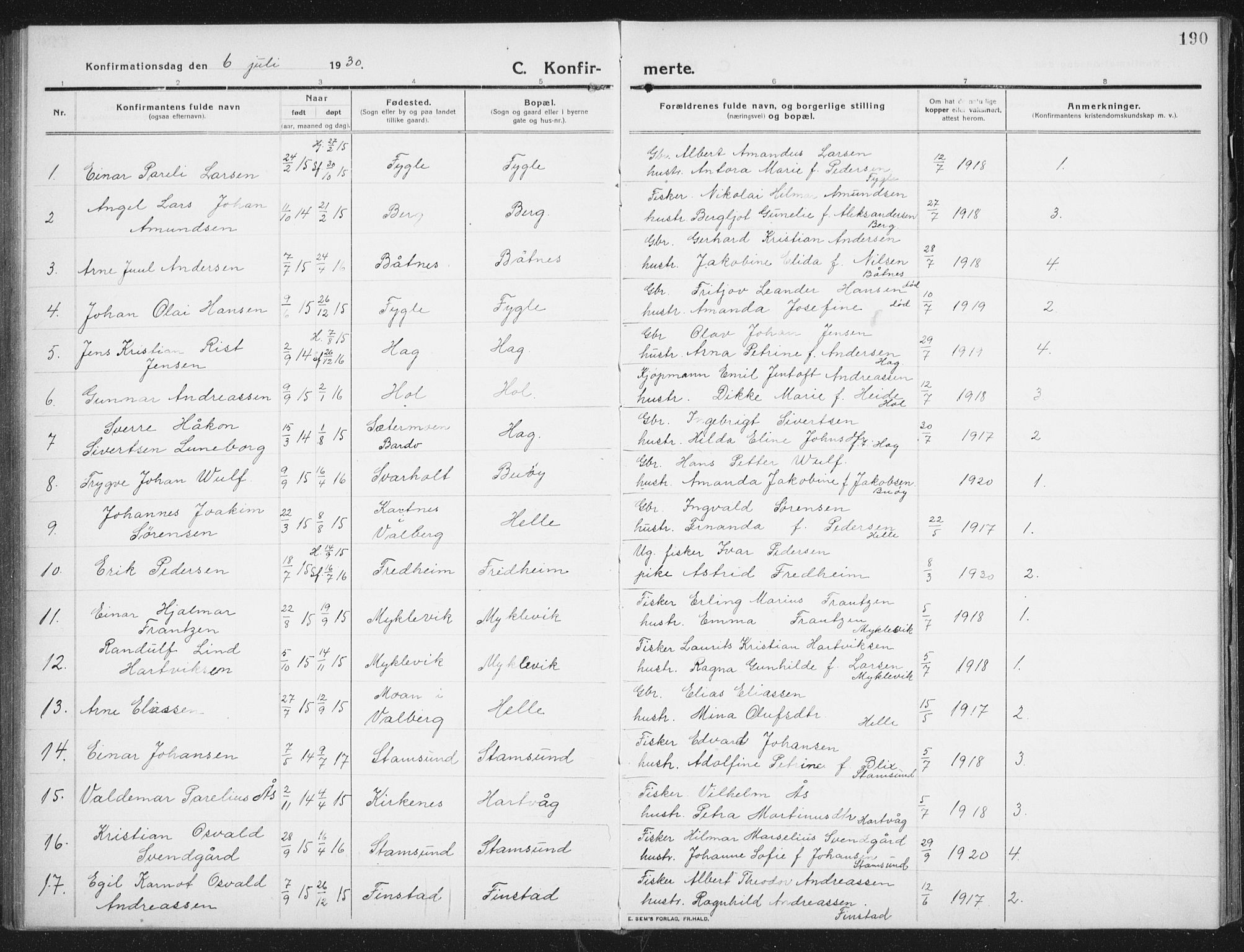 Ministerialprotokoller, klokkerbøker og fødselsregistre - Nordland, SAT/A-1459/882/L1183: Parish register (copy) no. 882C01, 1911-1938, p. 190