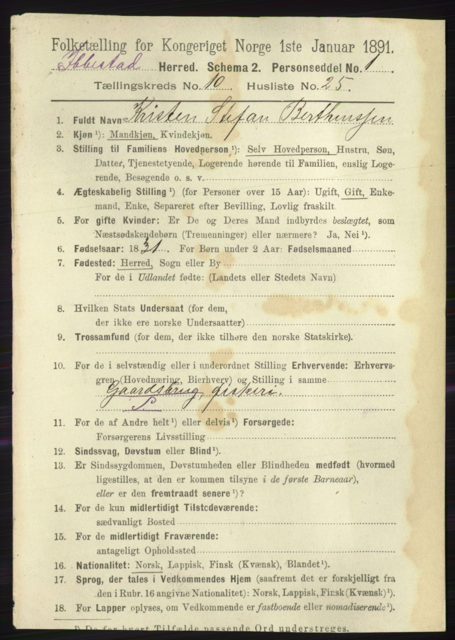 RA, 1891 census for 1917 Ibestad, 1891, p. 7027