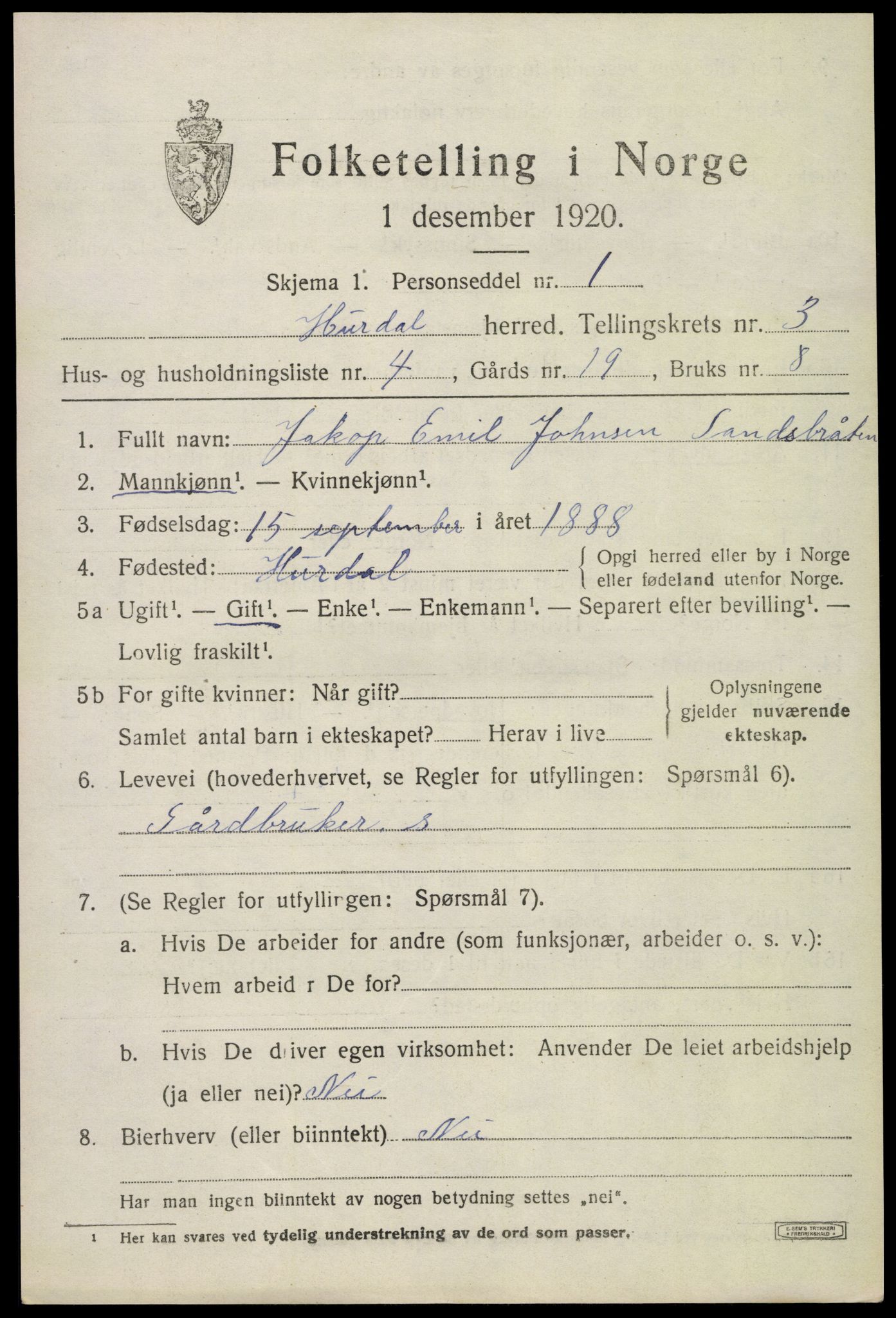 SAO, 1920 census for Hurdal, 1920, p. 2270