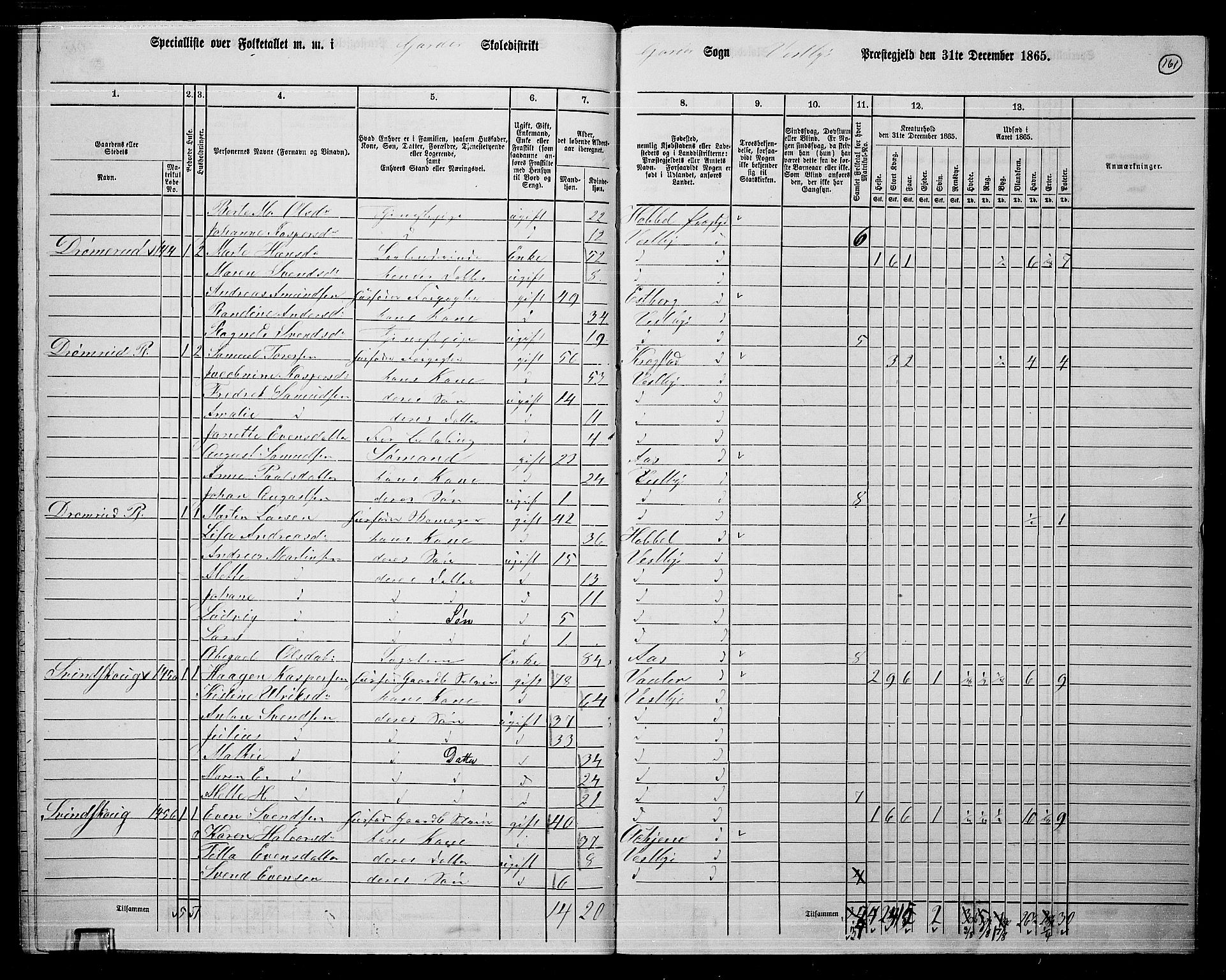 RA, 1865 census for Vestby, 1865, p. 141