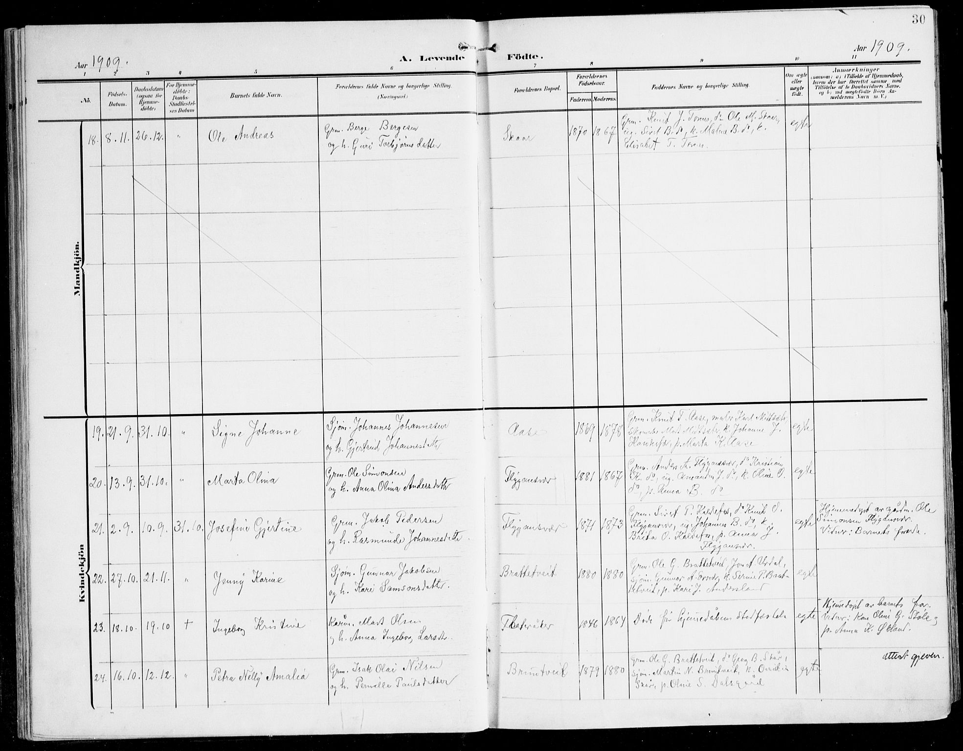 Tysnes sokneprestembete, SAB/A-78601/H/Haa: Parish register (official) no. D 2, 1905-1922, p. 30