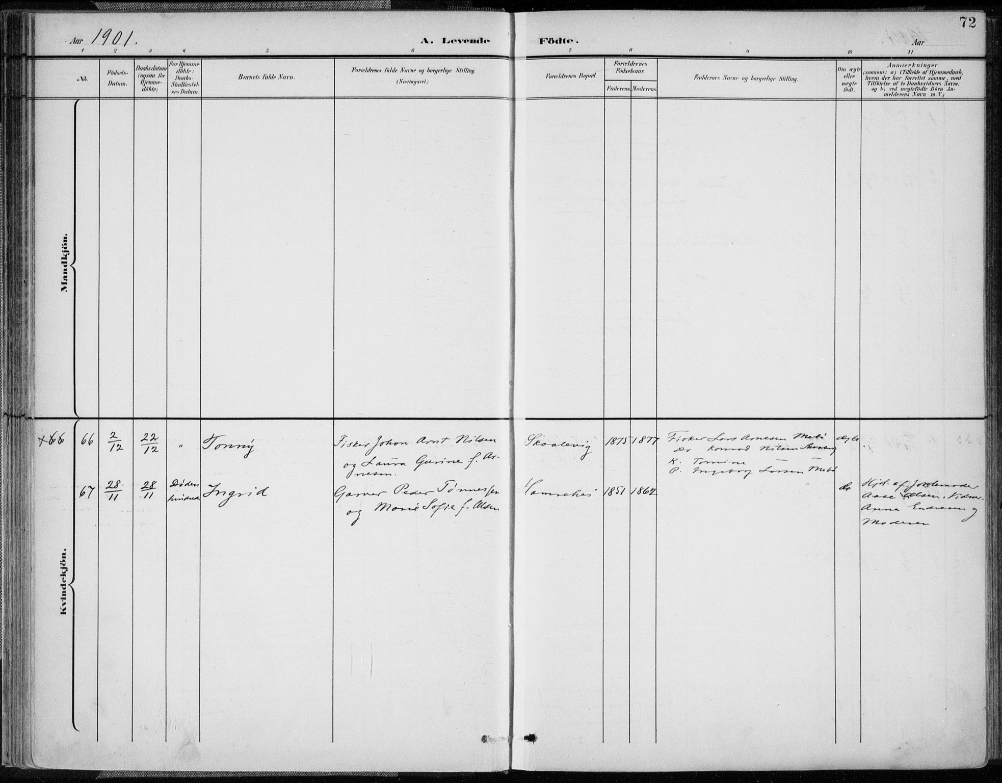 Oddernes sokneprestkontor, SAK/1111-0033/F/Fa/Faa/L0010: Parish register (official) no. A 10, 1897-1911, p. 72