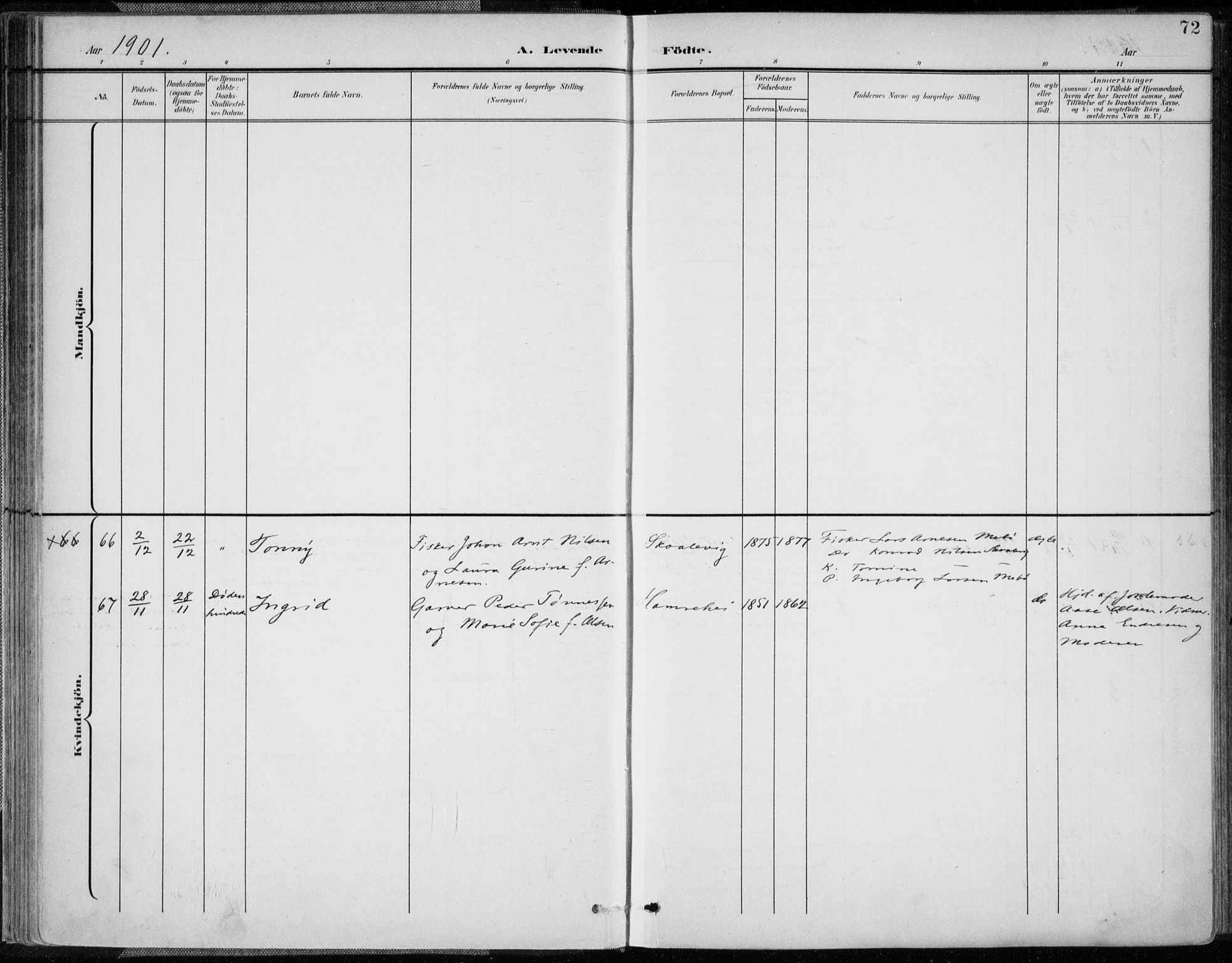 Oddernes sokneprestkontor, AV/SAK-1111-0033/F/Fa/Faa/L0010: Parish register (official) no. A 10, 1897-1911, p. 72