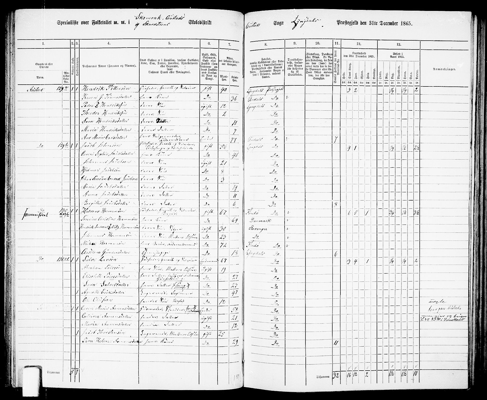 RA, 1865 census for Lyngdal, 1865, p. 72