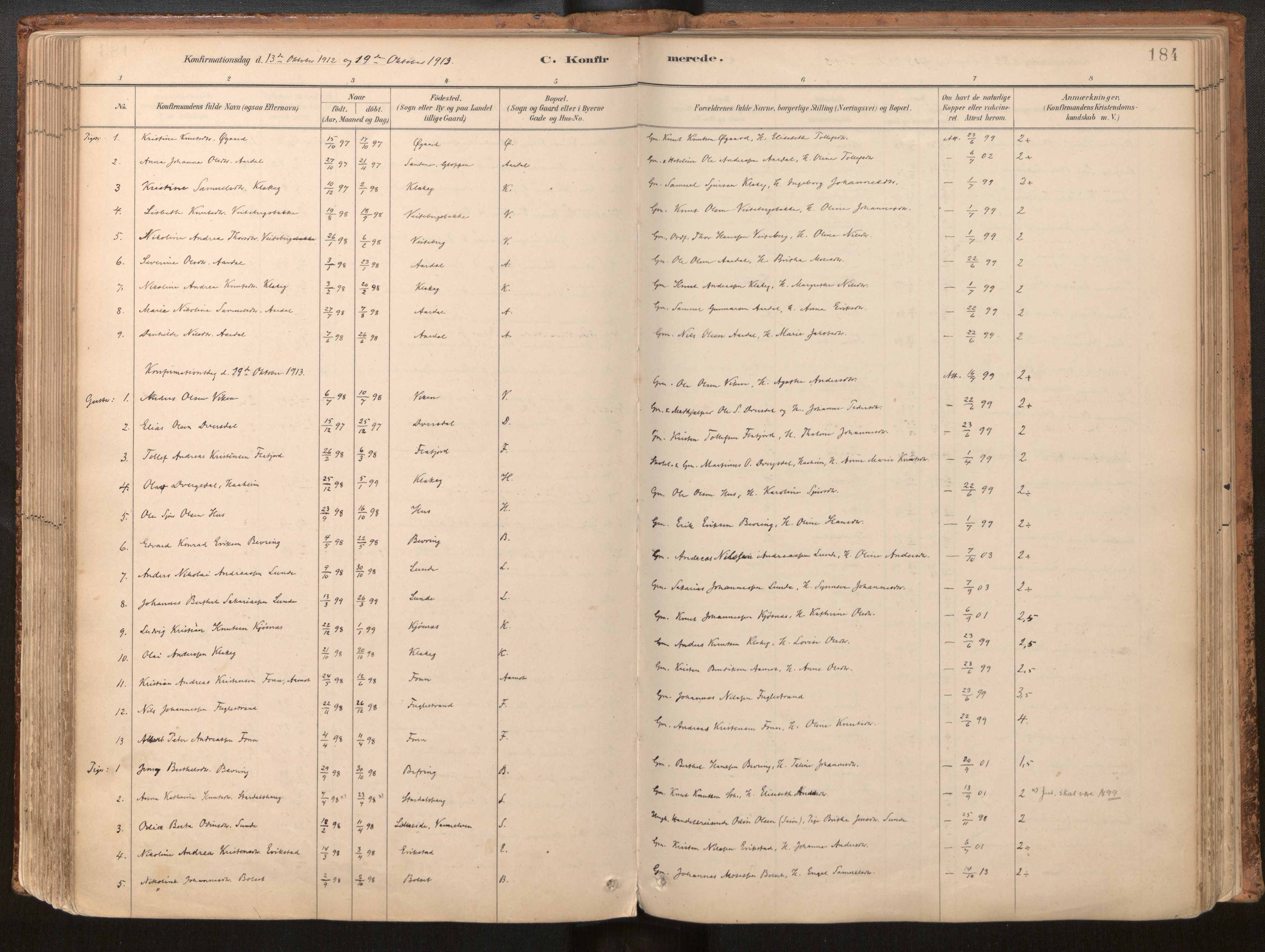 Jølster sokneprestembete, SAB/A-80701/H/Haa/Haac/L0001: Parish register (official) no. C 1, 1882-1928, p. 184