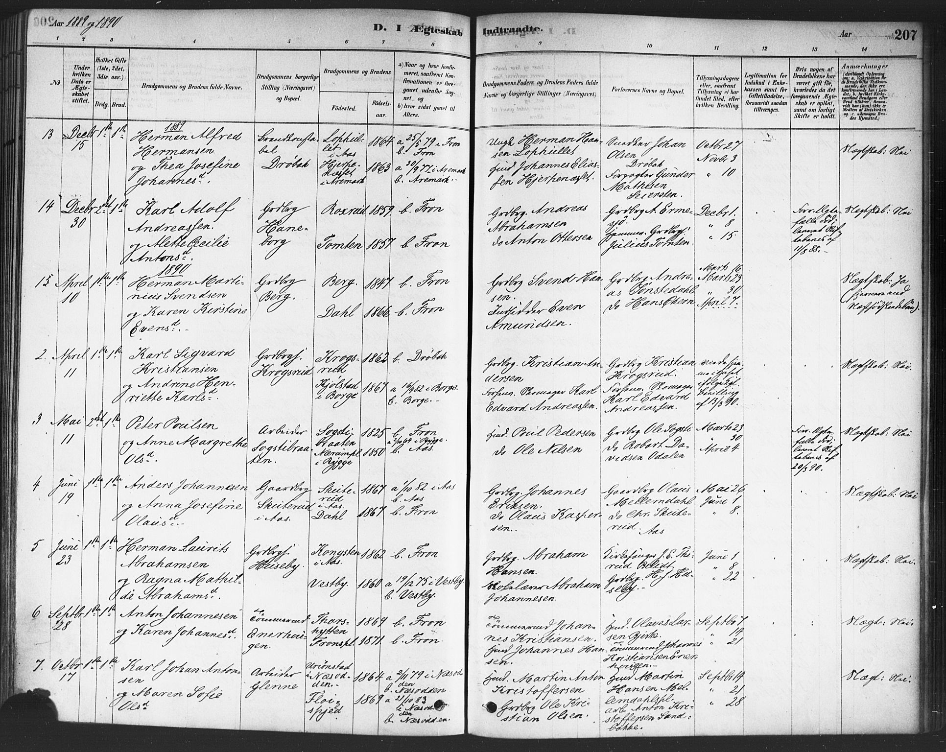 Drøbak prestekontor Kirkebøker, SAO/A-10142a/F/Fc/L0002: Parish register (official) no. III 2, 1878-1891, p. 207