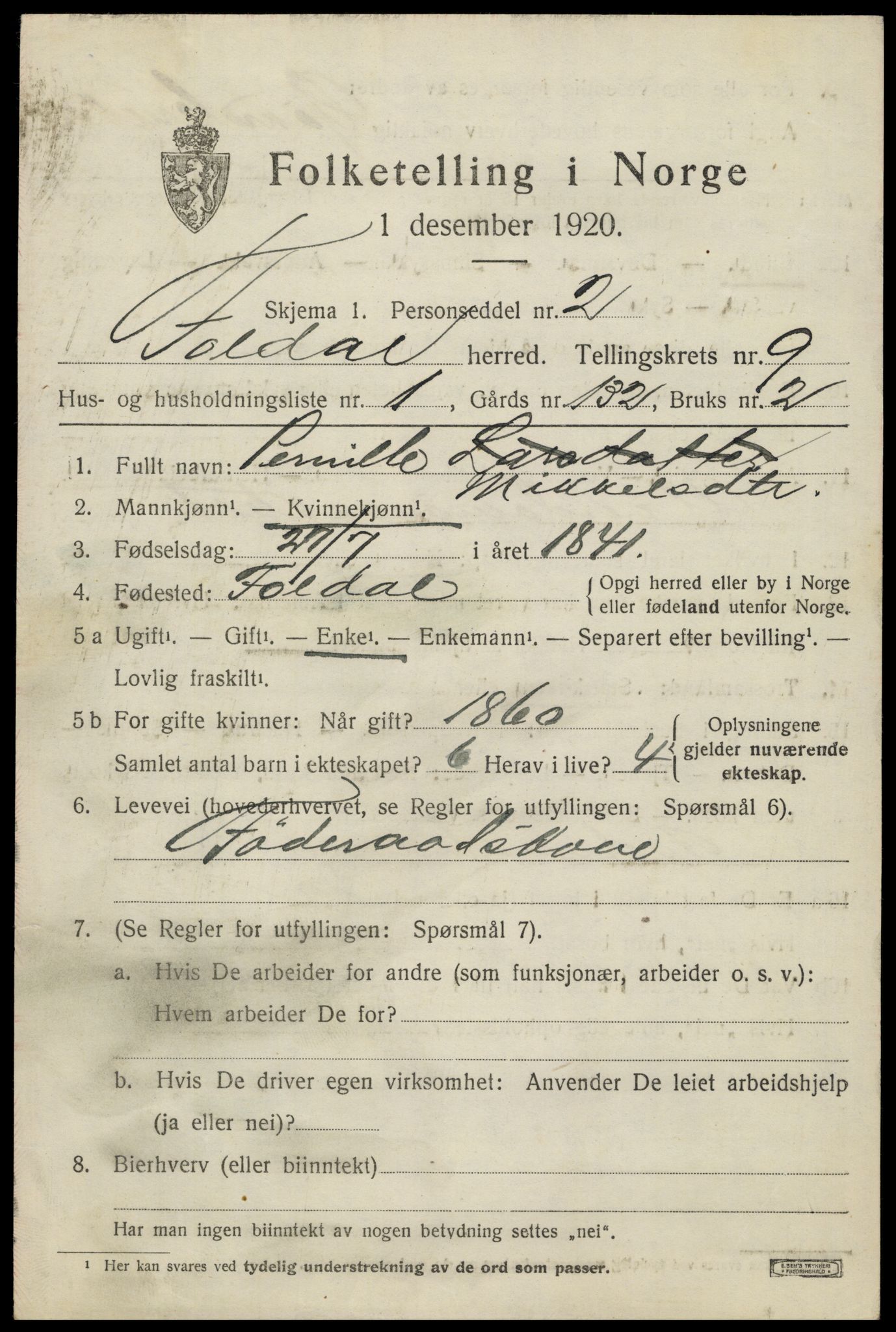 SAH, 1920 census for Folldal, 1920, p. 4581