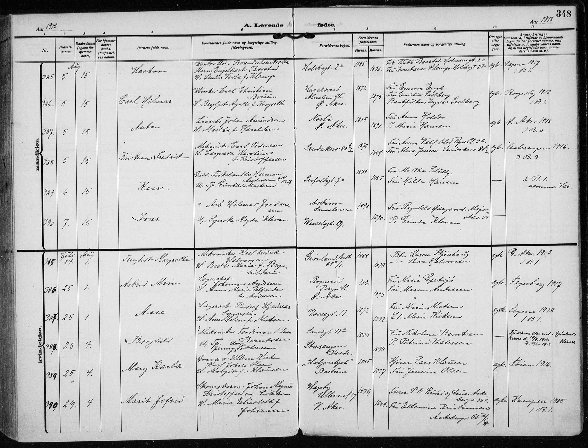 Rikshospitalet prestekontor Kirkebøker, SAO/A-10309b/F/L0016: Parish register (official) no. 16, 1916-1918, p. 348