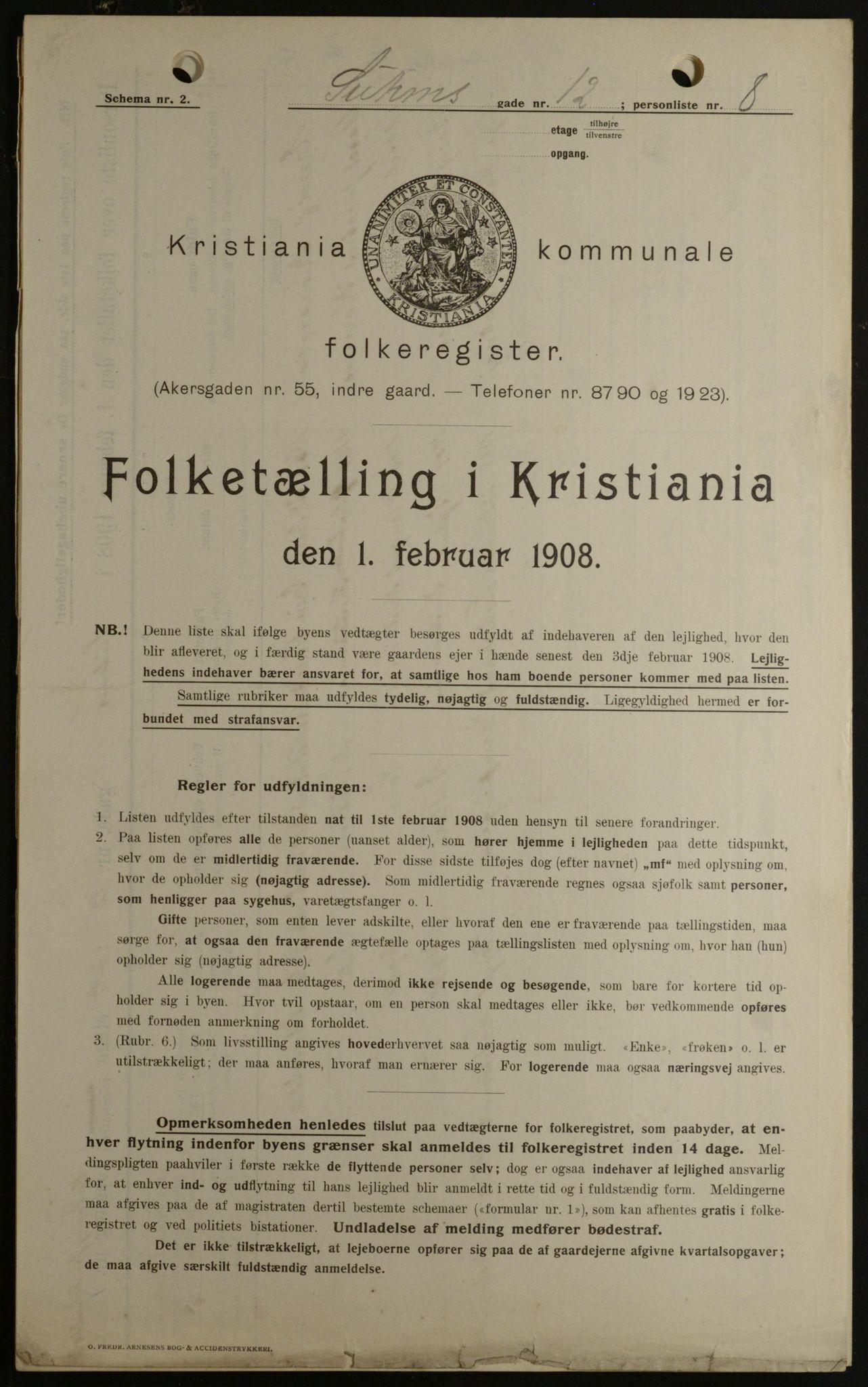 OBA, Municipal Census 1908 for Kristiania, 1908, p. 94109