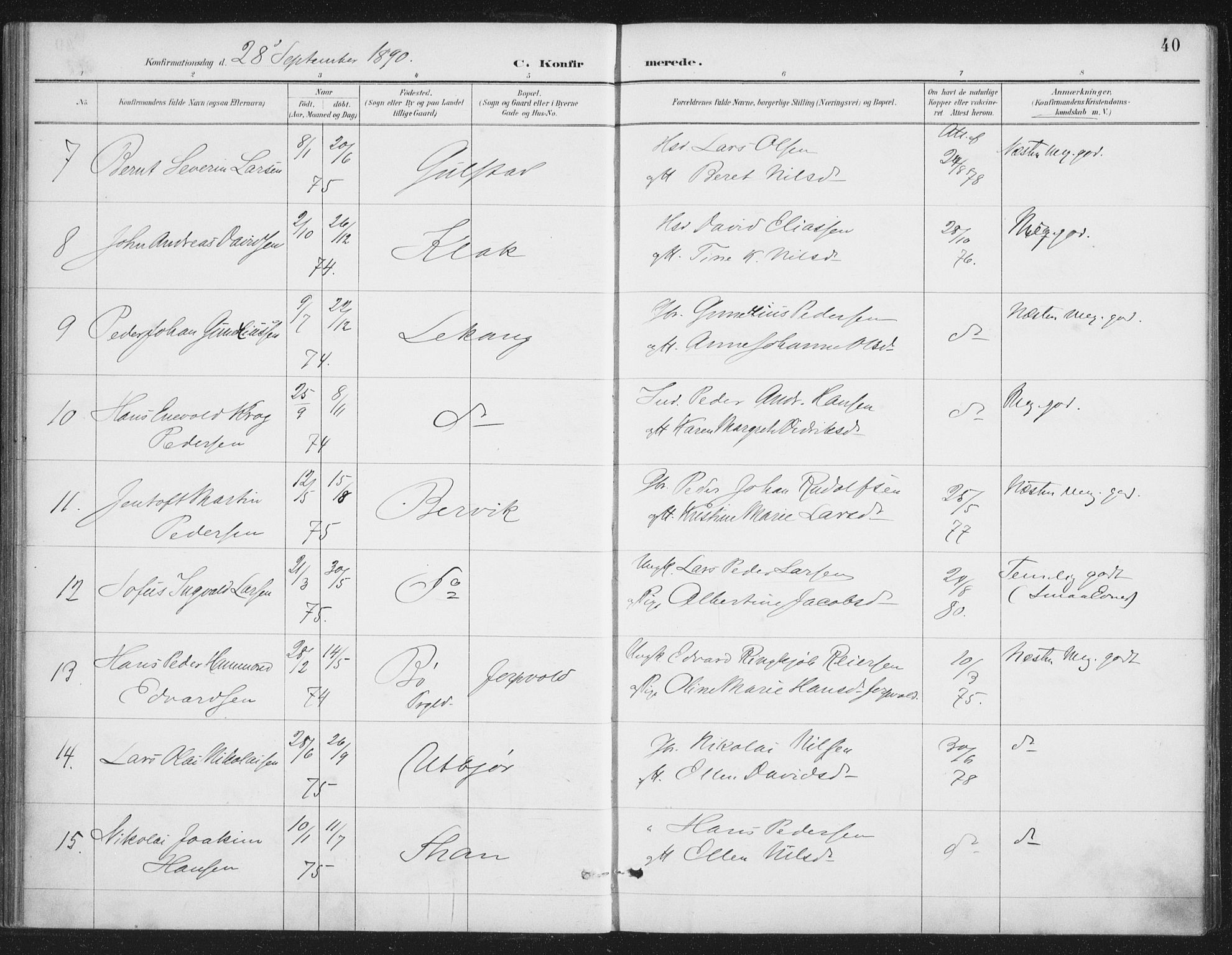 Ministerialprotokoller, klokkerbøker og fødselsregistre - Nordland, AV/SAT-A-1459/888/L1245: Parish register (official) no. 888A11, 1888-1900, p. 40