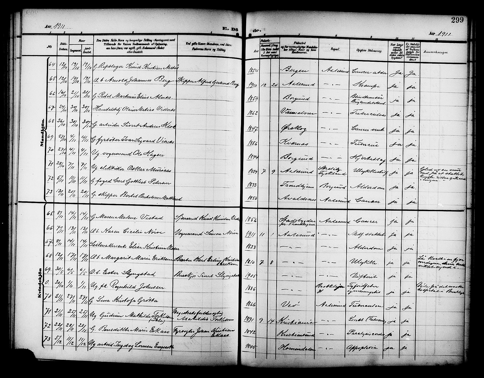 Ministerialprotokoller, klokkerbøker og fødselsregistre - Møre og Romsdal, SAT/A-1454/529/L0470: Parish register (copy) no. 529C07, 1907-1917, p. 299