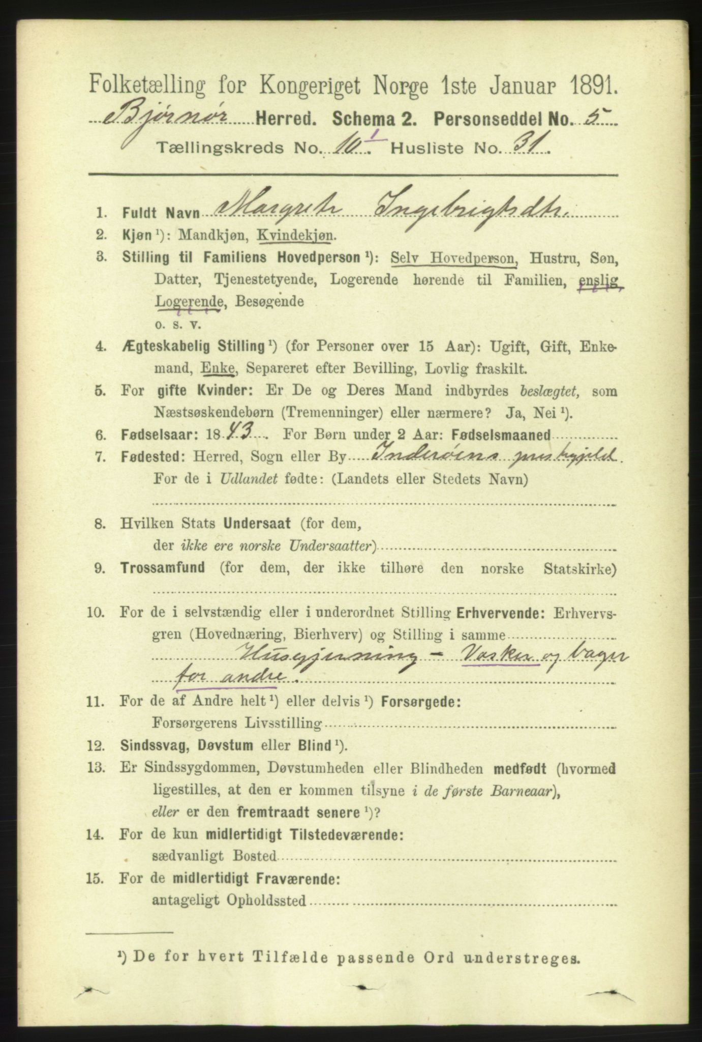 RA, 1891 census for 1632 Bjørnør, 1891, p. 4347