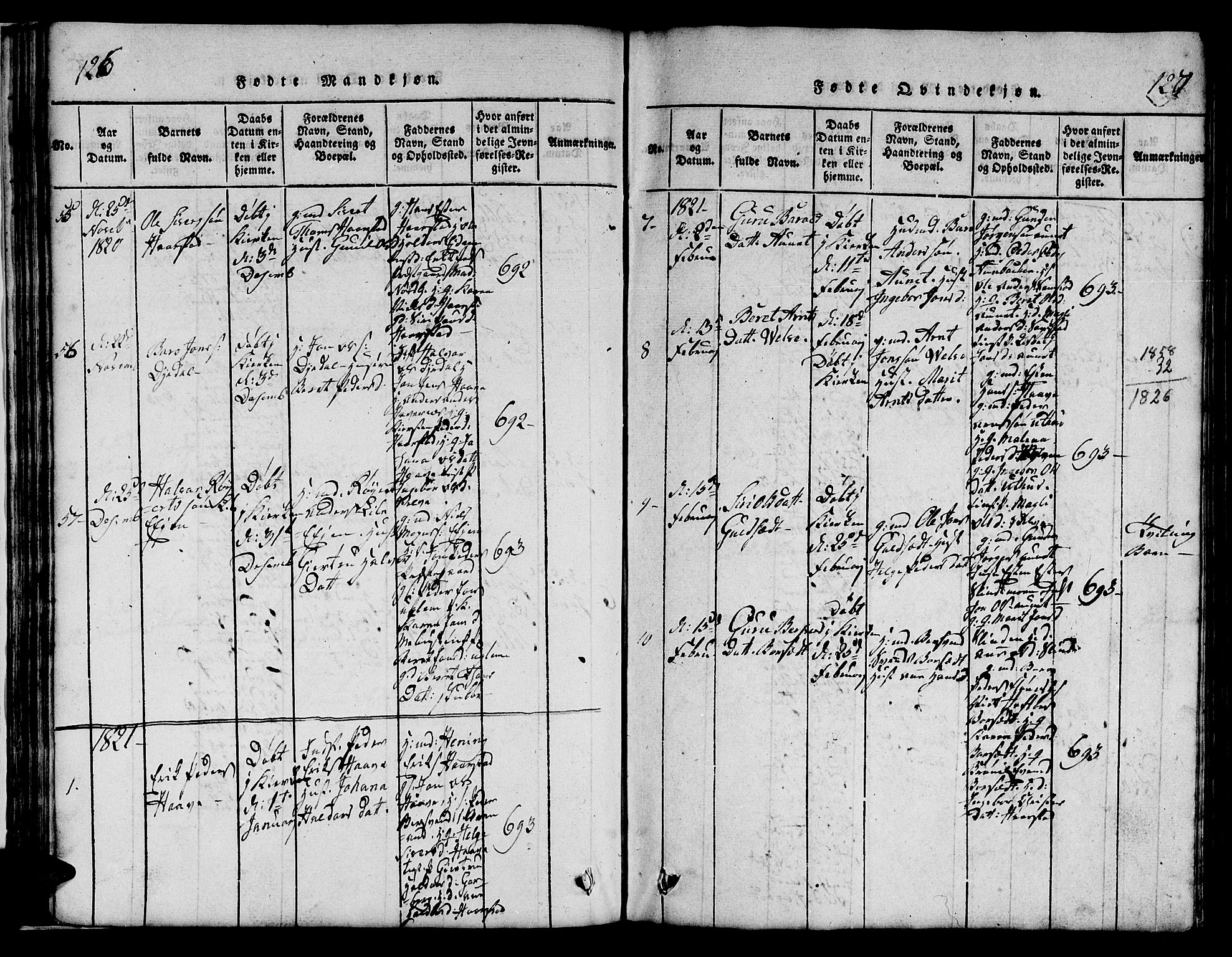 Ministerialprotokoller, klokkerbøker og fødselsregistre - Sør-Trøndelag, SAT/A-1456/695/L1152: Parish register (copy) no. 695C03, 1816-1831, p. 126-127