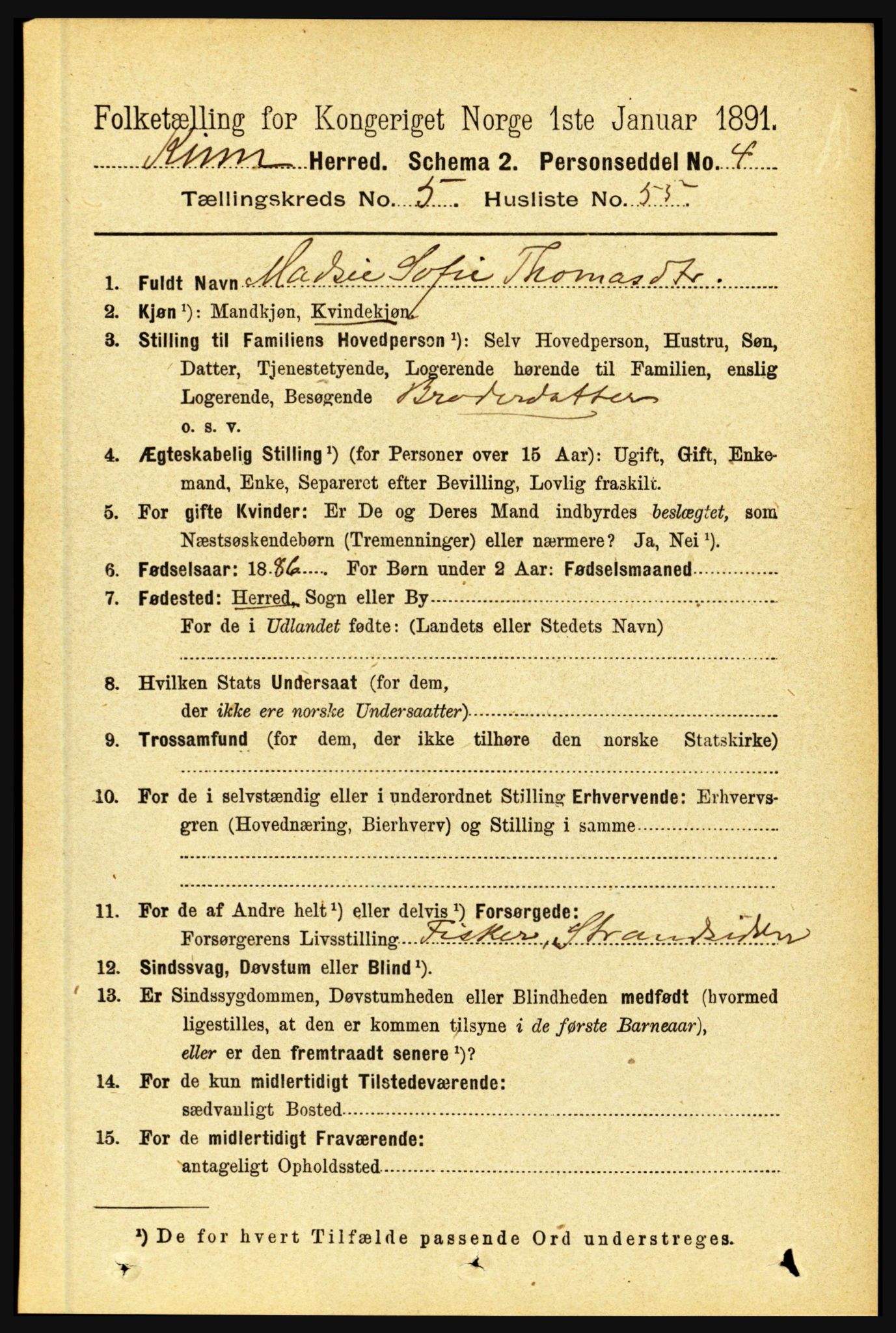 RA, 1891 census for 1437 Kinn, 1891, p. 2120