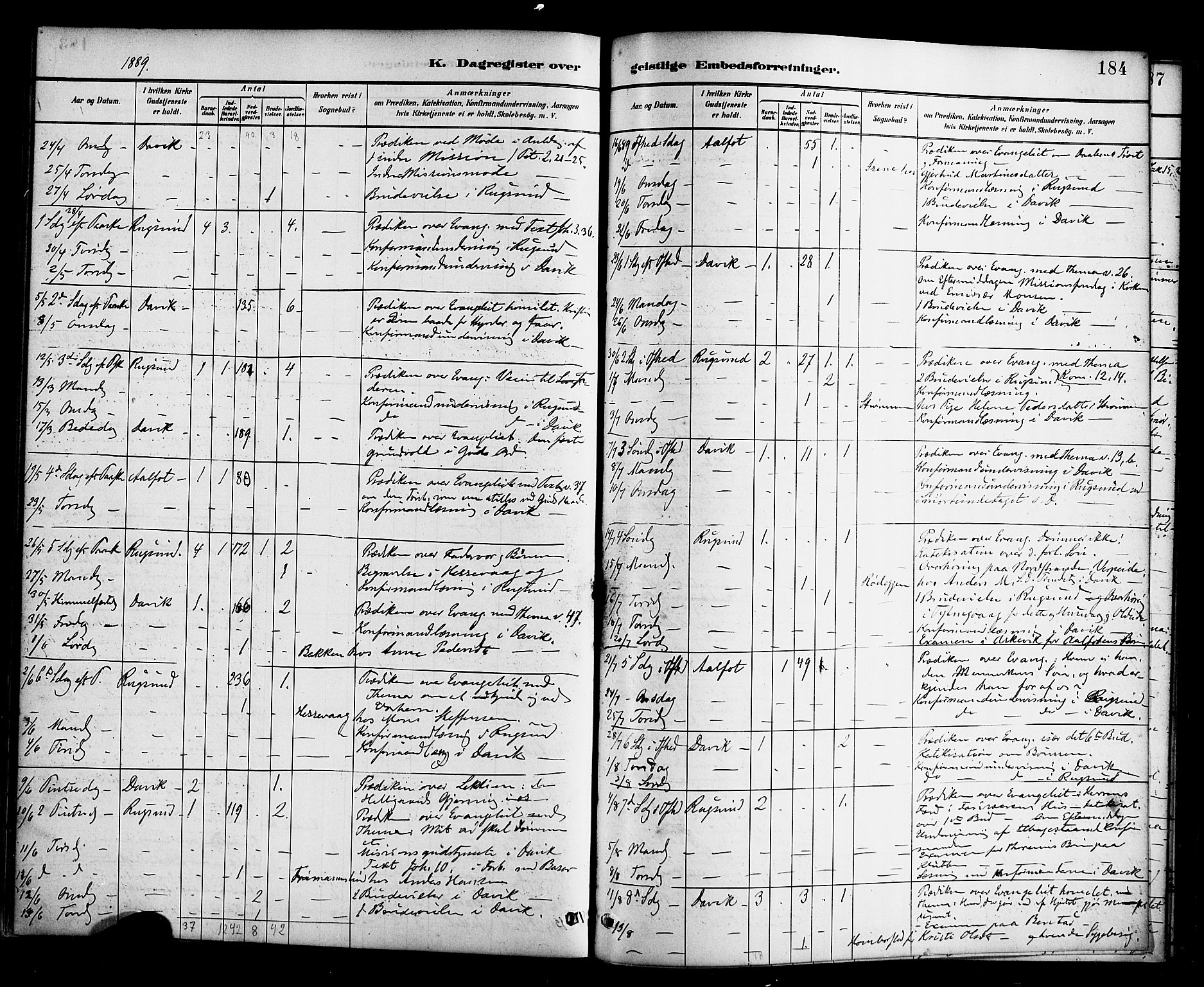 Davik sokneprestembete, AV/SAB-A-79701/H/Haa/Haab/L0001: Parish register (official) no. B 1, 1882-1900, p. 184