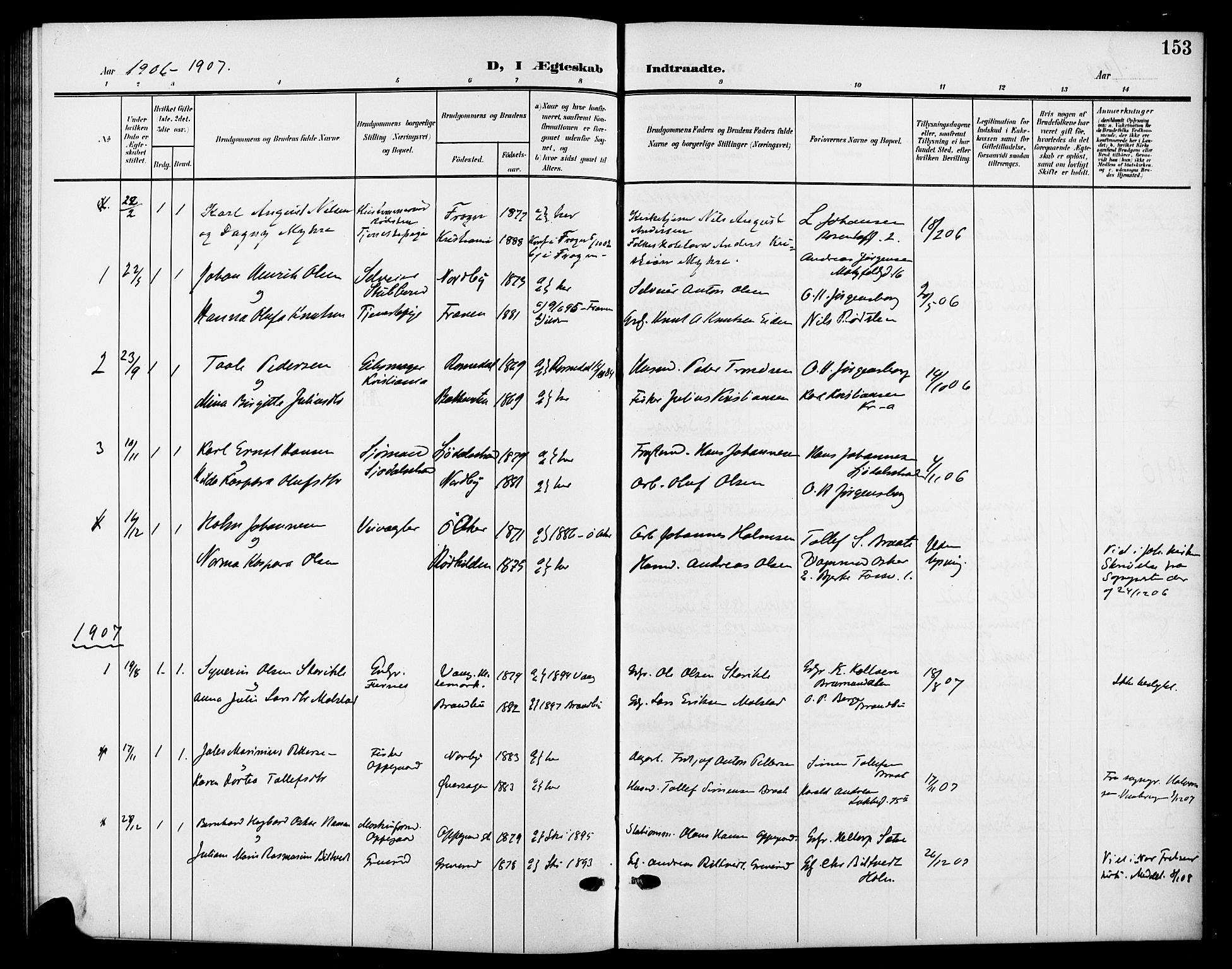 Nesodden prestekontor Kirkebøker, SAO/A-10013/G/Gb/L0001: Parish register (copy) no. II 1, 1905-1924, p. 153