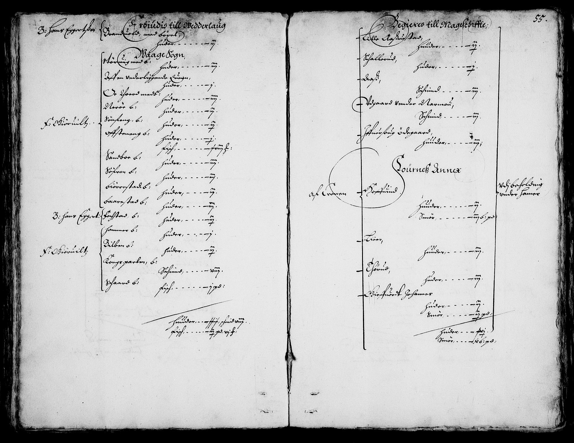 Rentekammeret inntil 1814, Realistisk ordnet avdeling, AV/RA-EA-4070/On/L0001/0002: Statens gods / [Jj 2]: Jordebok og forklaring over atkomstene til Hannibal Sehesteds gods, 1651, p. 54b-55a