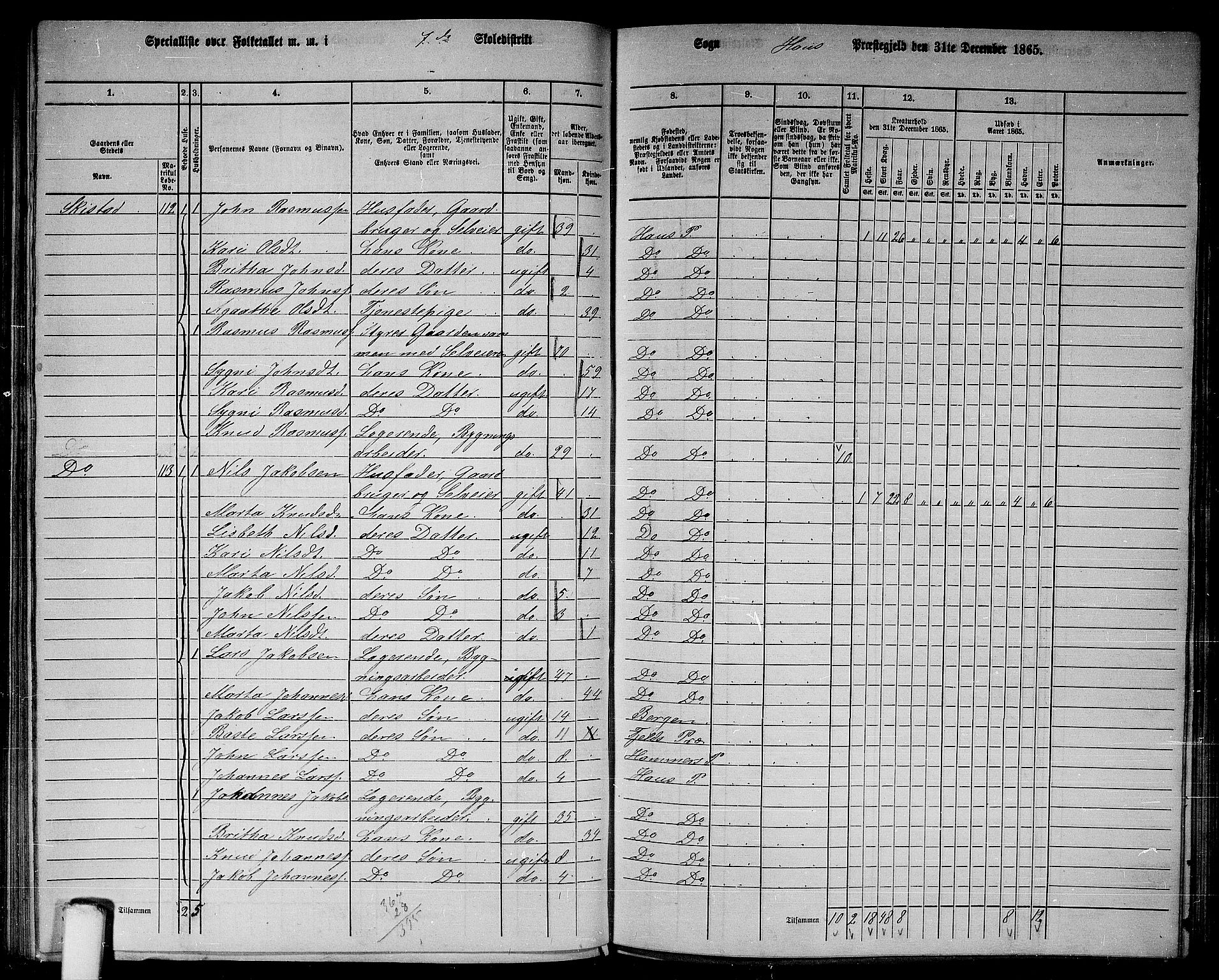 RA, 1865 census for Haus, 1865, p. 143