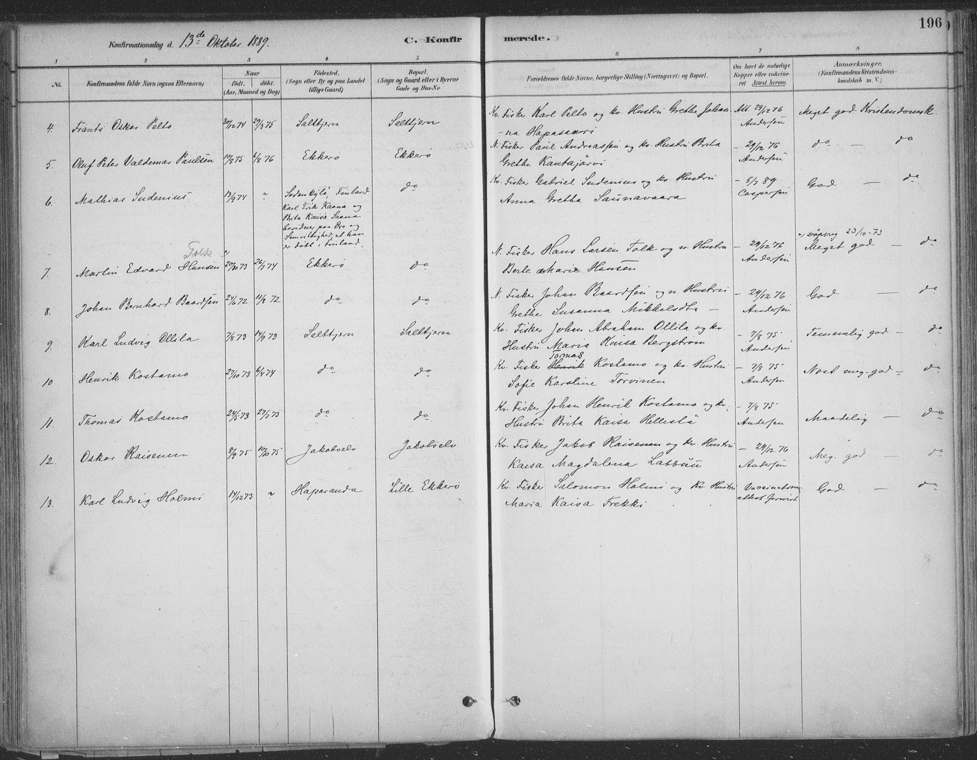 Vadsø sokneprestkontor, AV/SATØ-S-1325/H/Ha/L0009kirke: Parish register (official) no. 9, 1881-1917, p. 196
