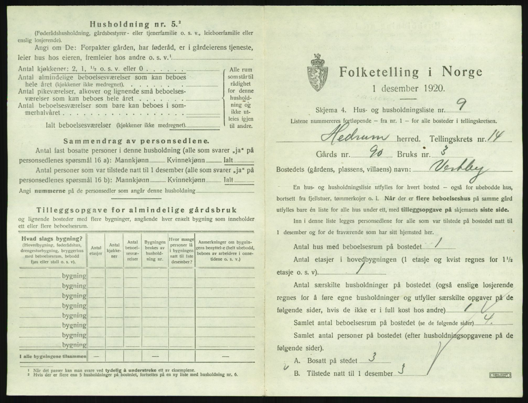 SAKO, 1920 census for Hedrum, 1920, p. 1273