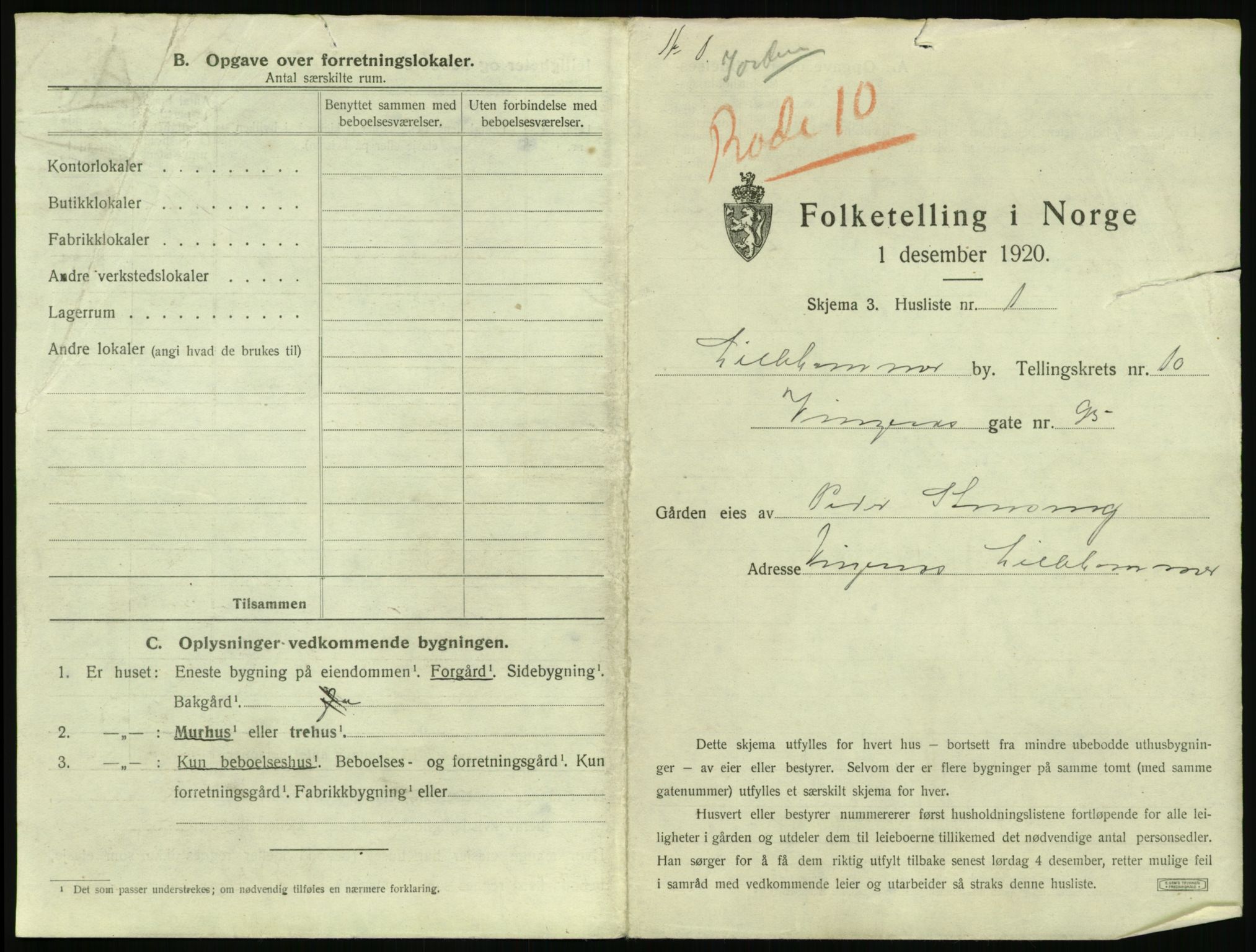 SAH, 1920 census for Lillehammer, 1920, p. 1236