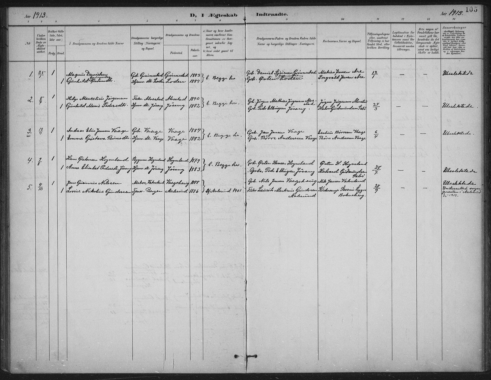 Tysvær sokneprestkontor, AV/SAST-A -101864/H/Ha/Haa/L0009: Parish register (official) no. A 9, 1898-1925, p. 105