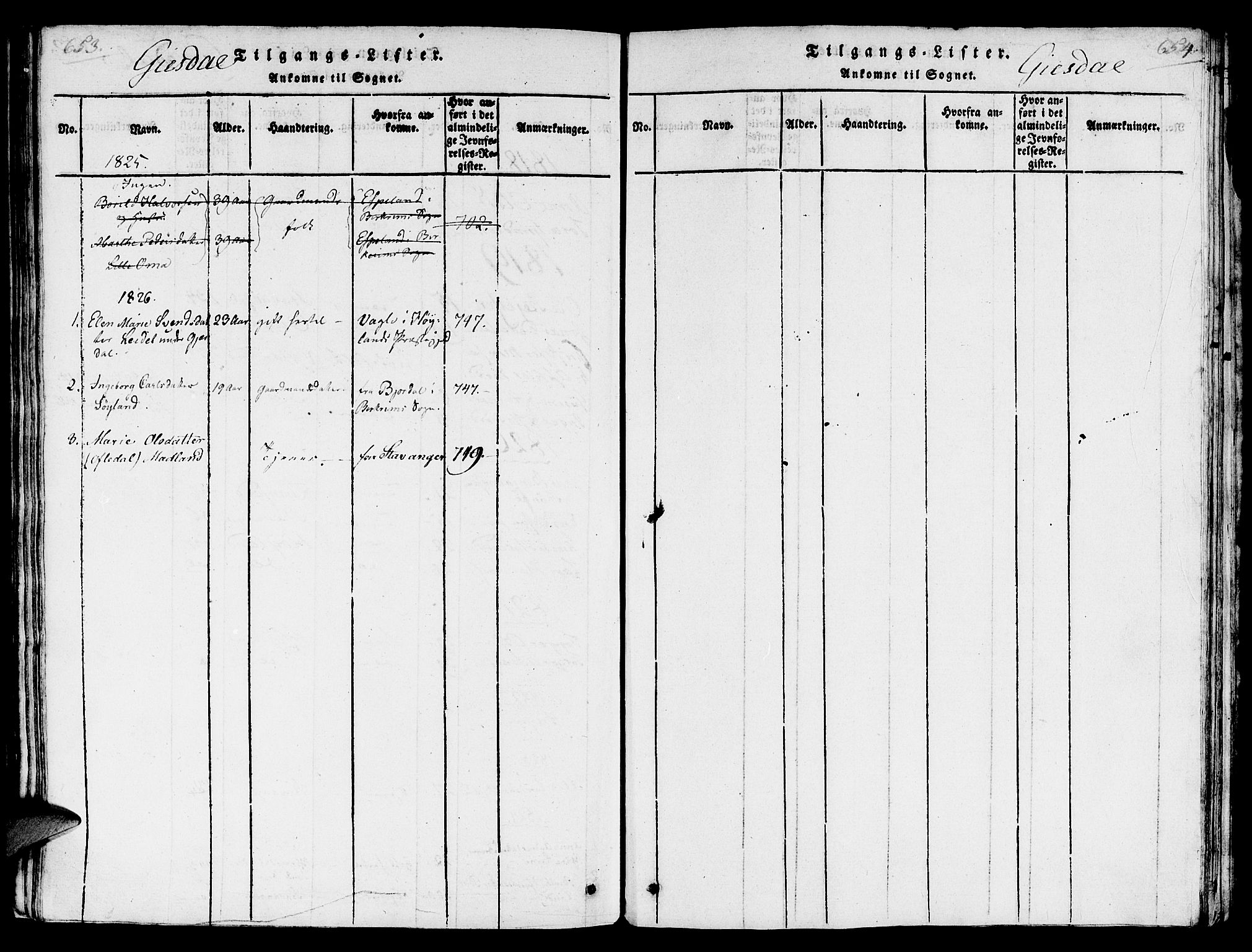 Lye sokneprestkontor, SAST/A-101794/001/30/30BA/L0003: Parish register (official) no. A 3 /2, 1816-1826, p. 653-654