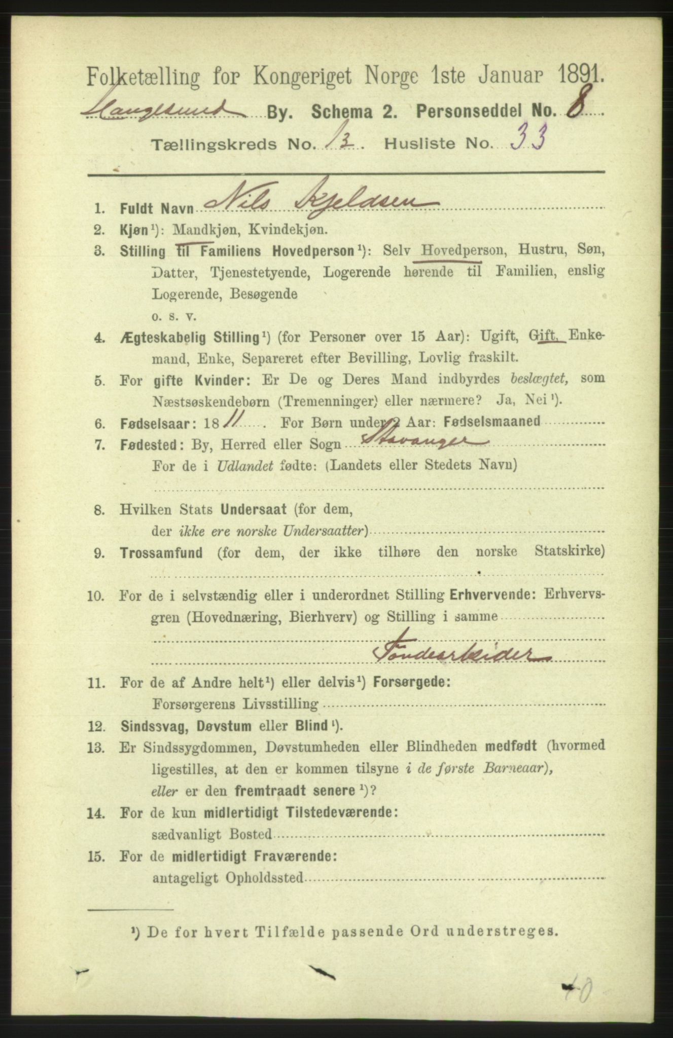 RA, 1891 census for 1106 Haugesund, 1891, p. 4656