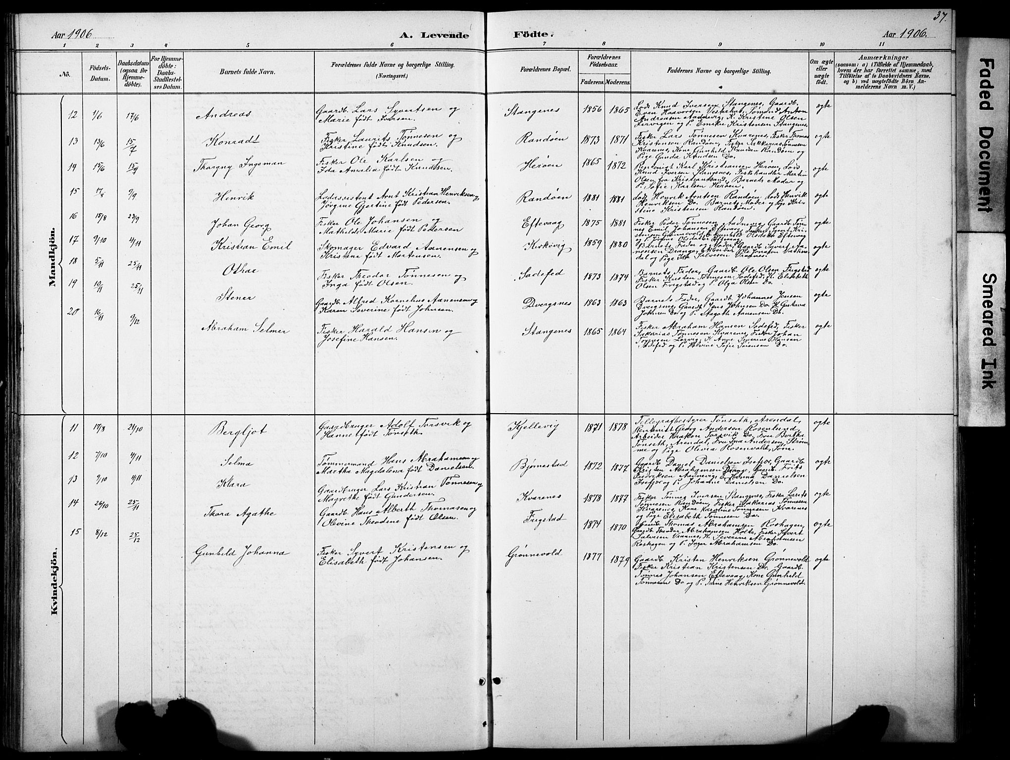 Oddernes sokneprestkontor, AV/SAK-1111-0033/F/Fb/Fbb/L0002: Parish register (copy) no. B 2, 1889-1933, p. 37