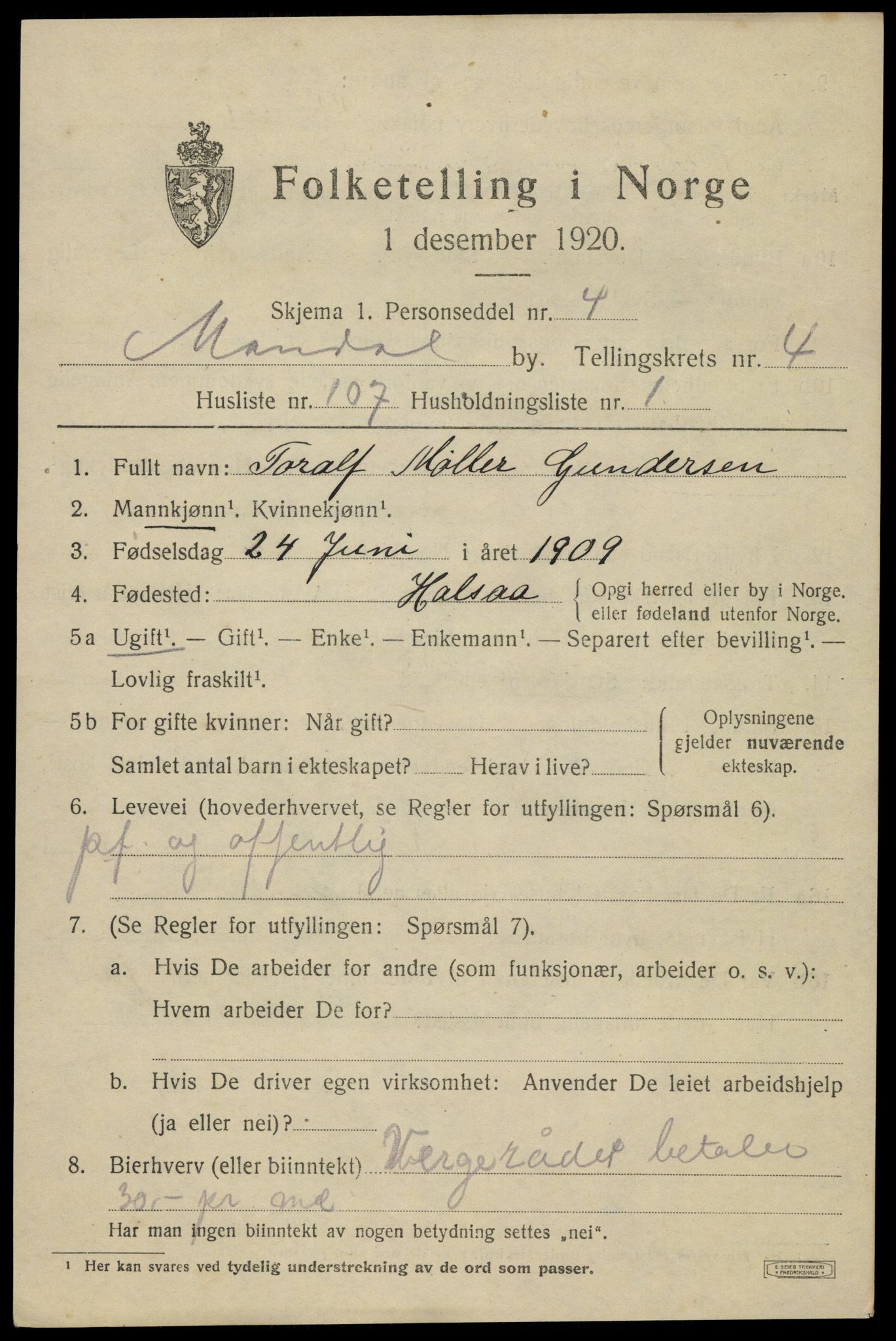 SAK, 1920 census for Mandal, 1920, p. 8175