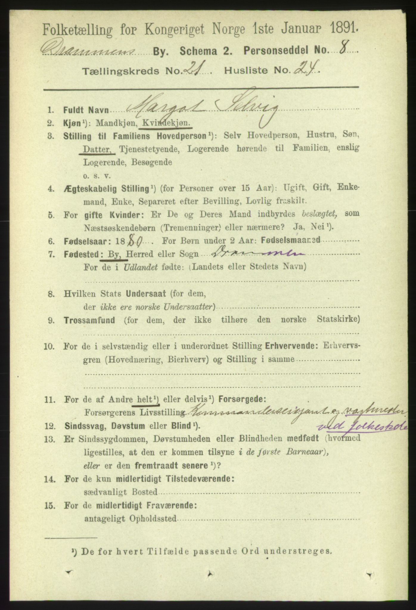 RA, 1891 census for 0602 Drammen, 1891, p. 13311